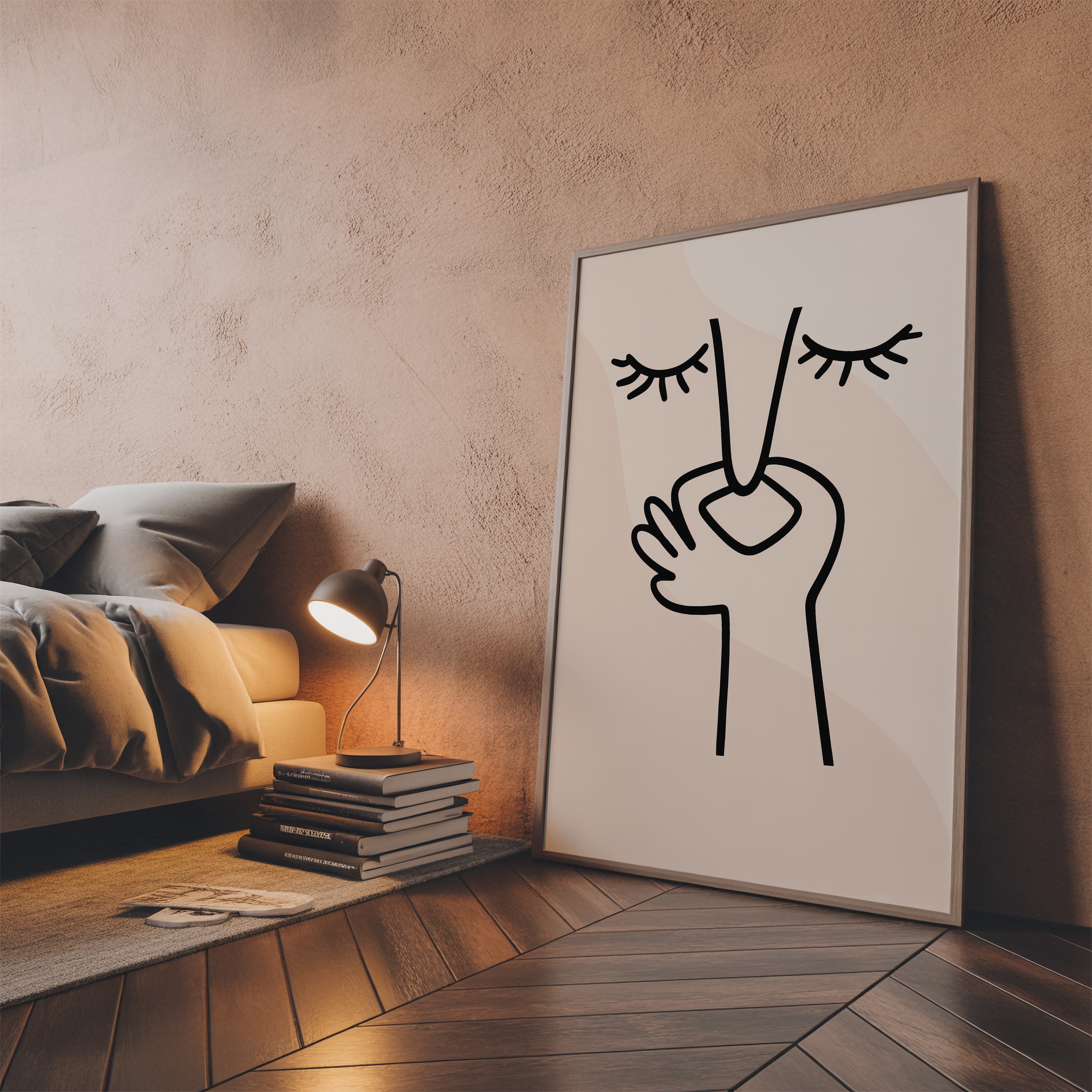 Face Line Drawing Print, Zen Minimalist Wall Art, Neutral Beige Bedroom Decor