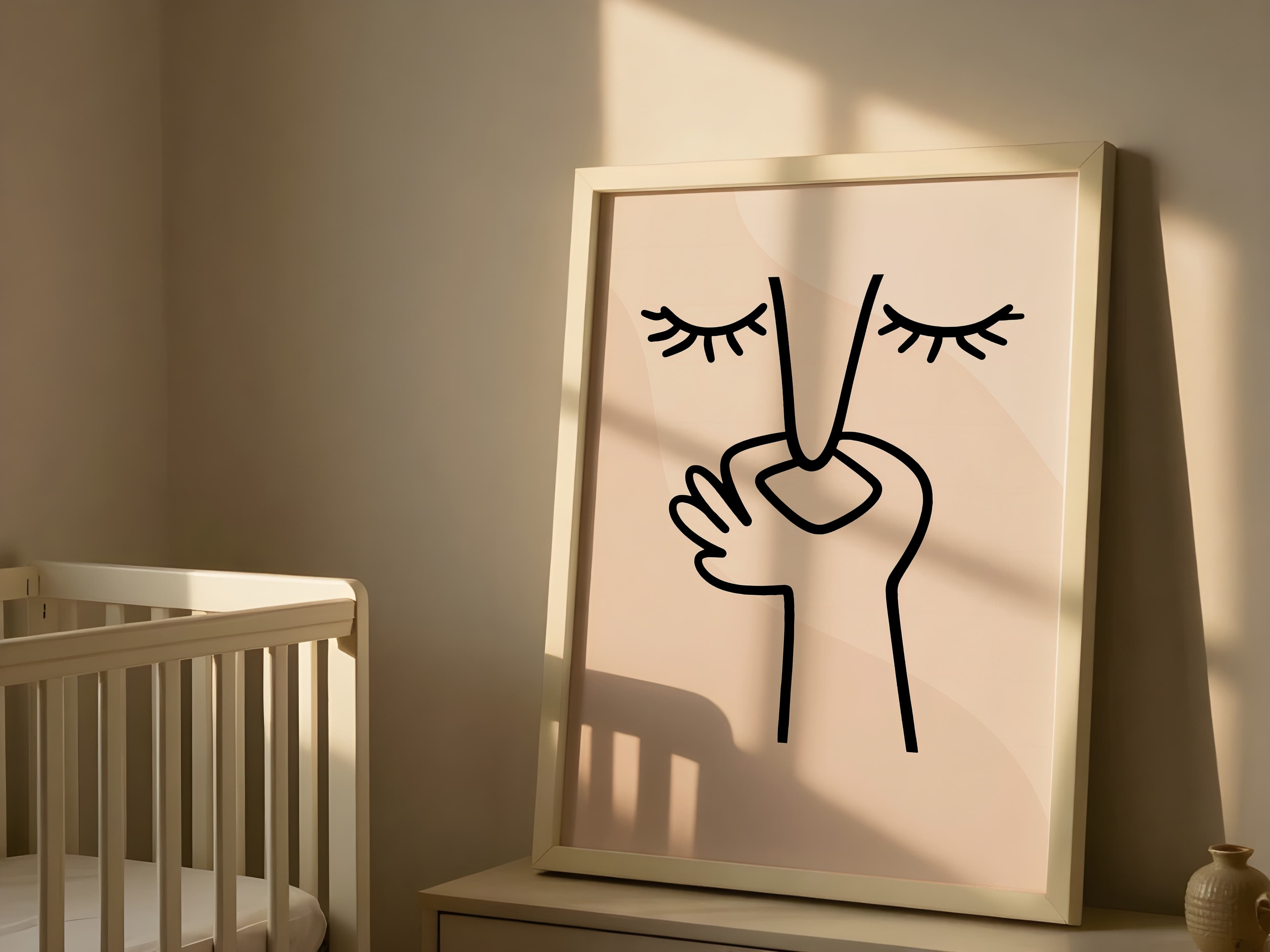 Face Line Drawing Print, Zen Minimalist Wall Art, Neutral Beige Bedroom Decor