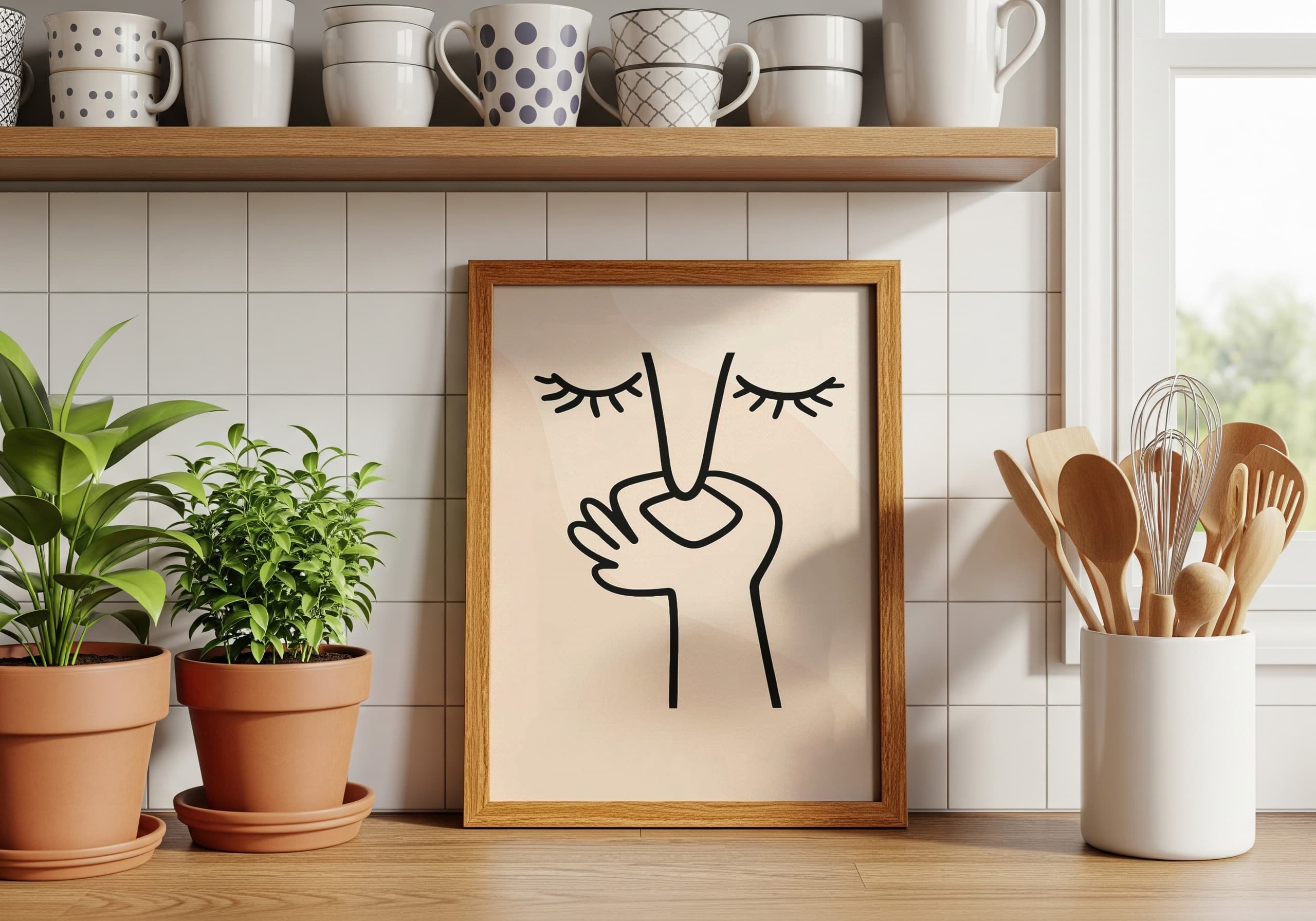 Face Line Drawing Print, Zen Minimalist Wall Art, Neutral Beige Bedroom Decor