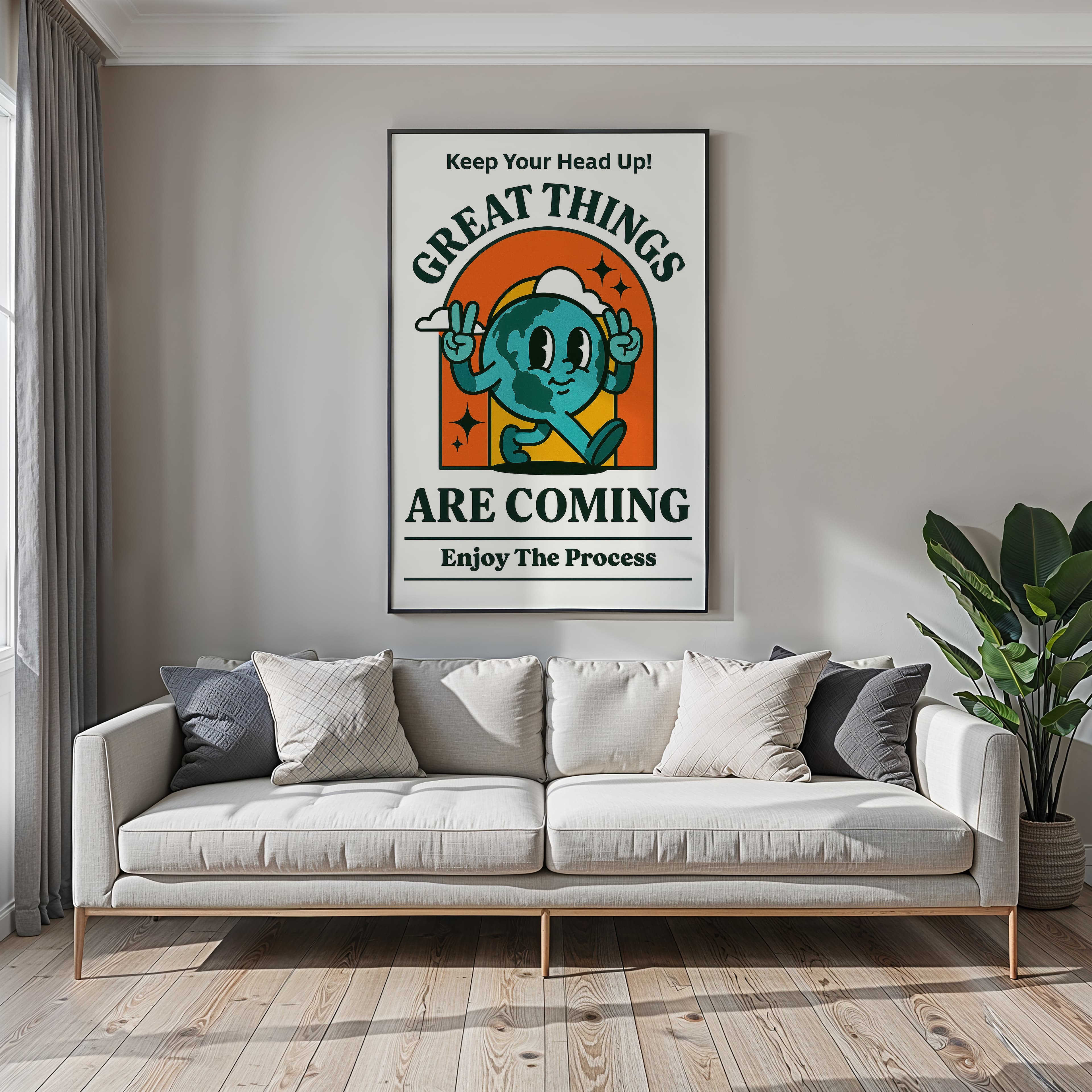 Retro Earth Cartoon Poster – Motivational Office Decor