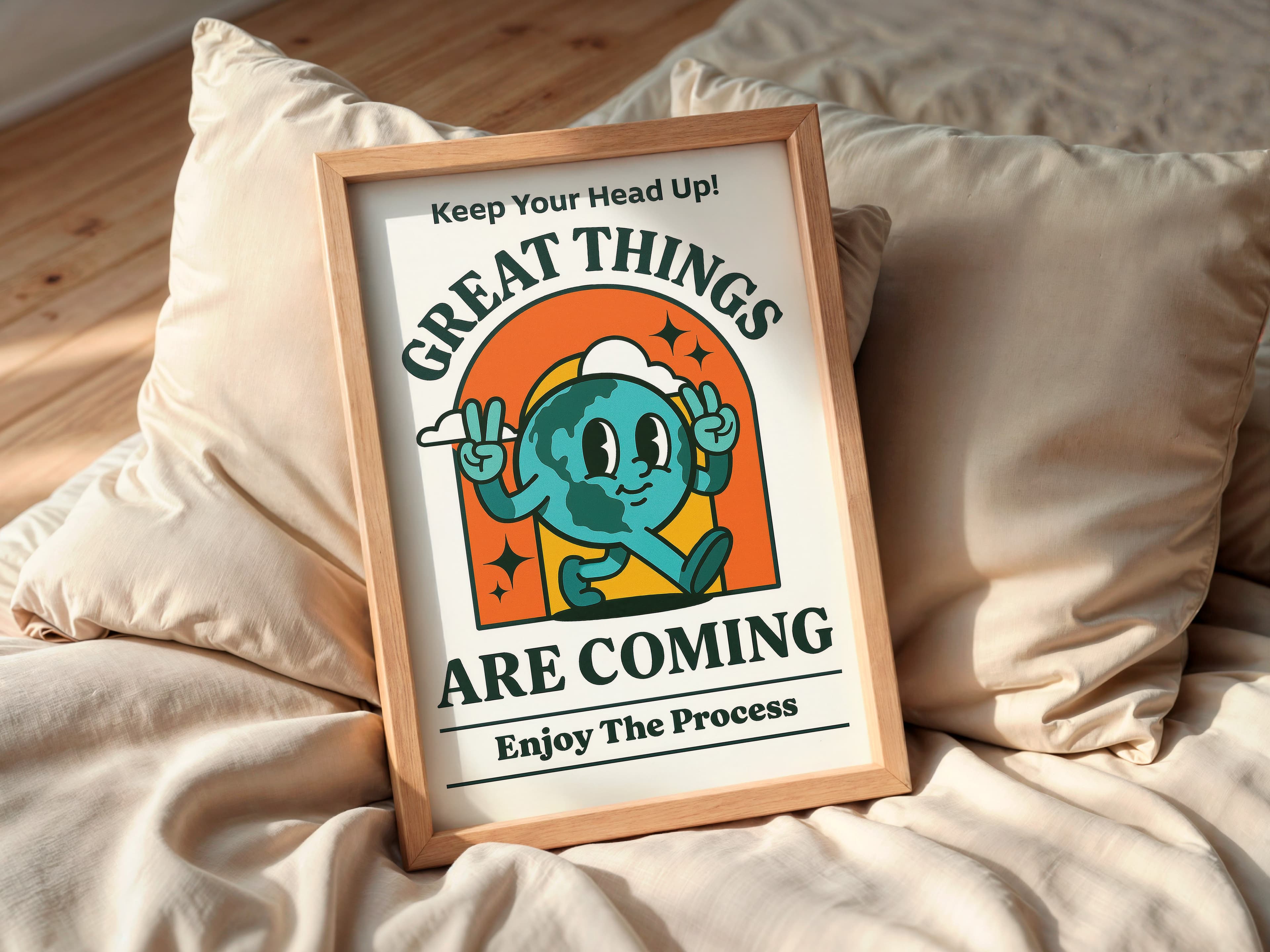 Retro Earth Cartoon Poster – Motivational Office Decor