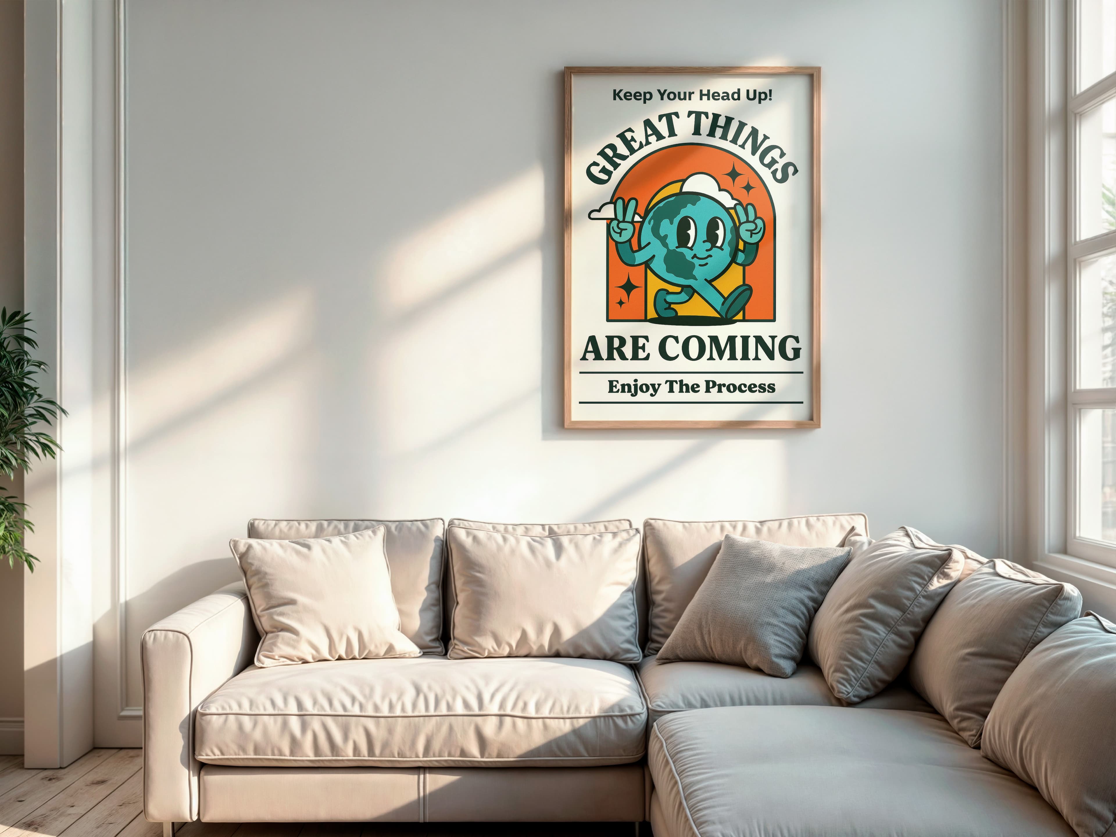 Retro Earth Cartoon Poster – Motivational Office Decor