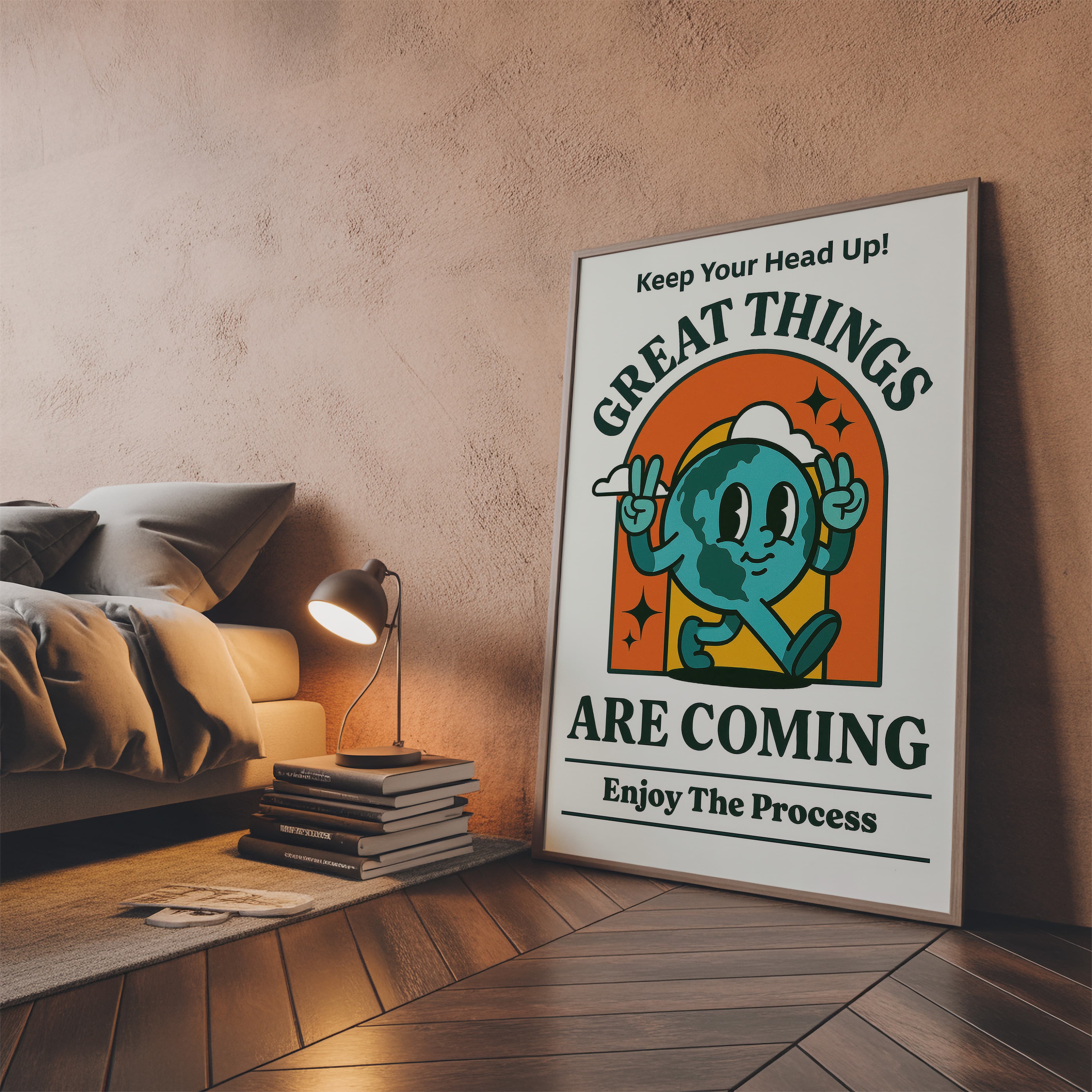 Retro Earth Cartoon Poster – Motivational Office Decor