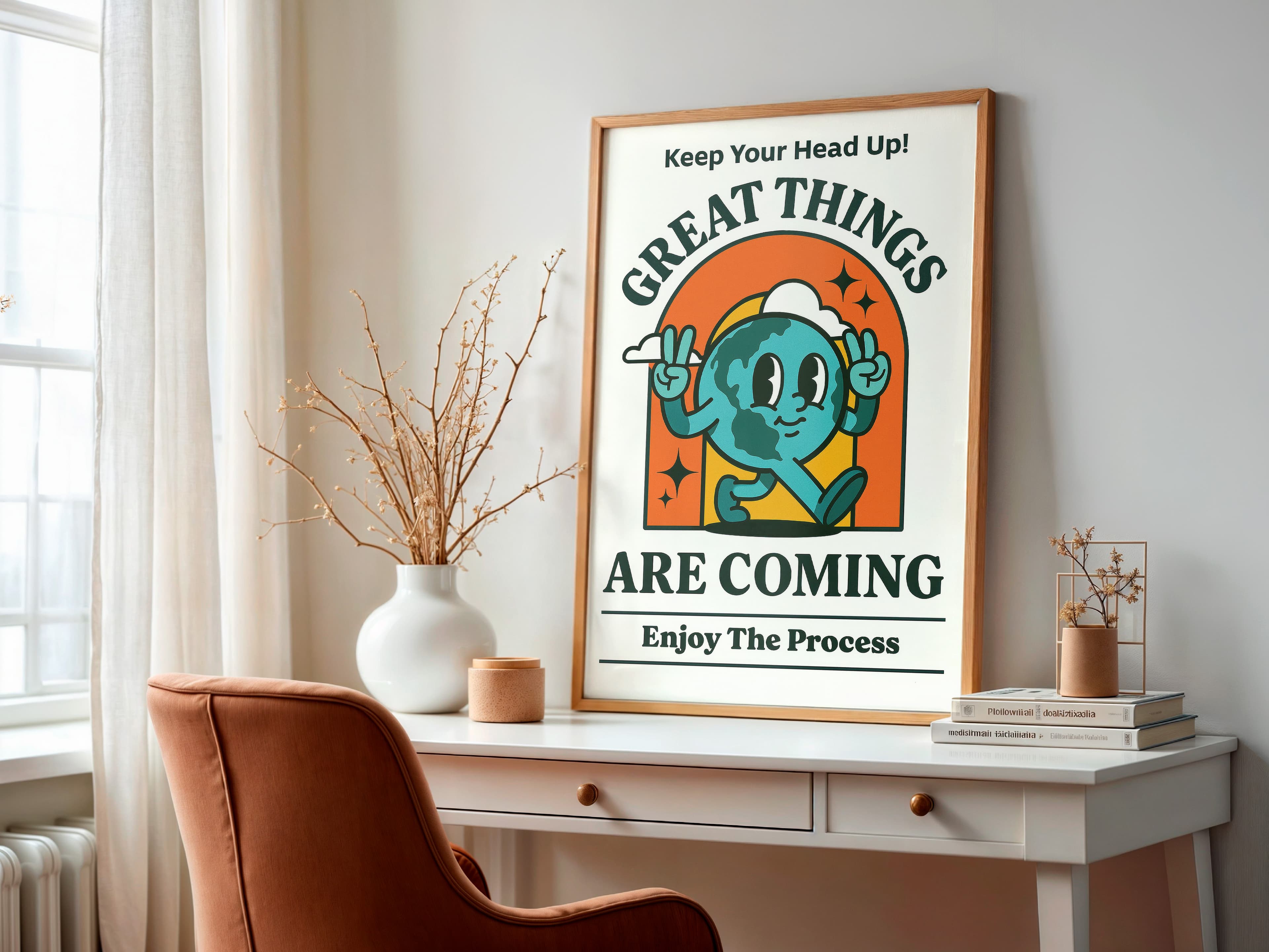 Retro Earth Cartoon Poster – Motivational Office Decor
