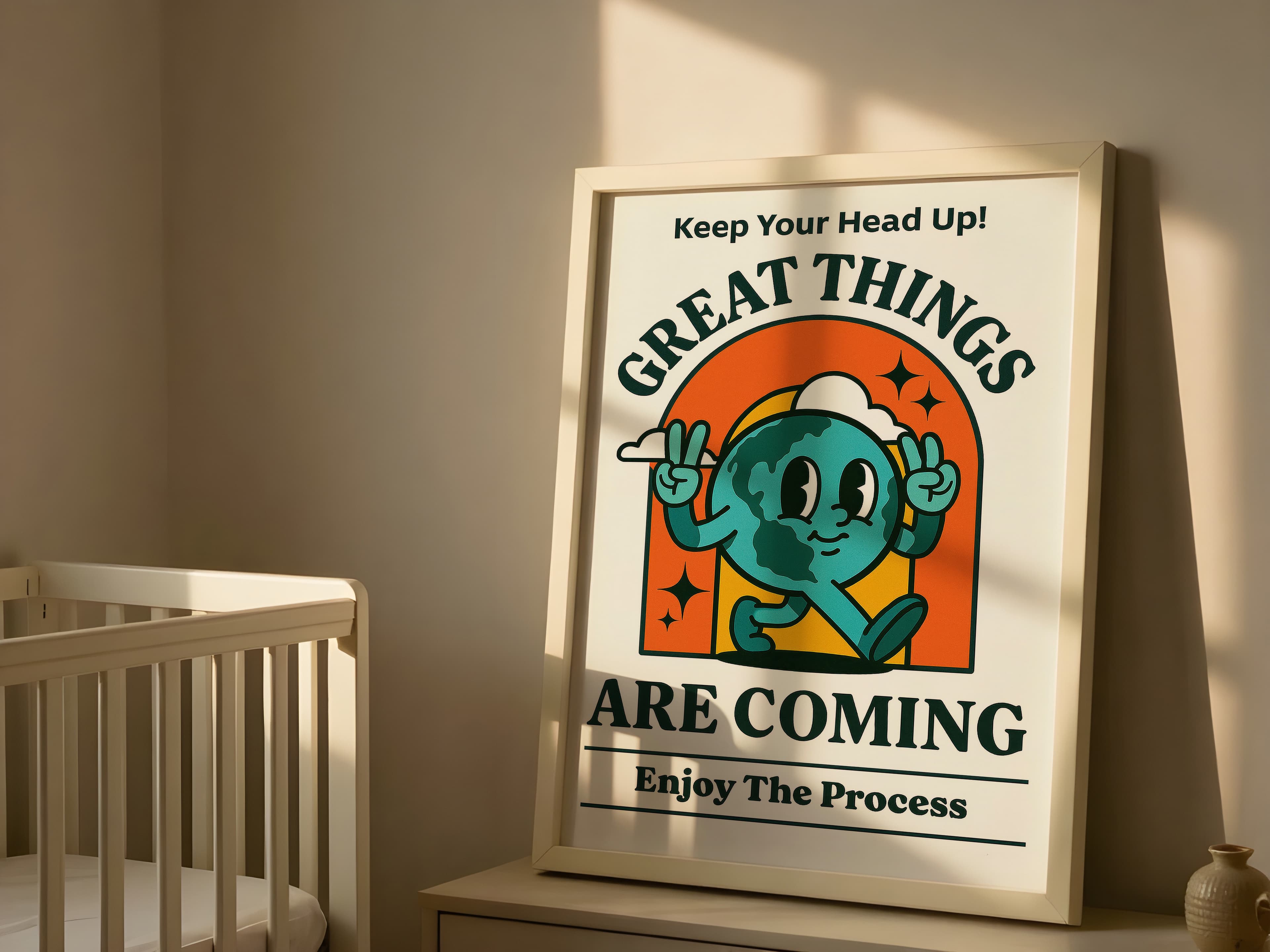 Retro Earth Cartoon Poster – Motivational Office Decor