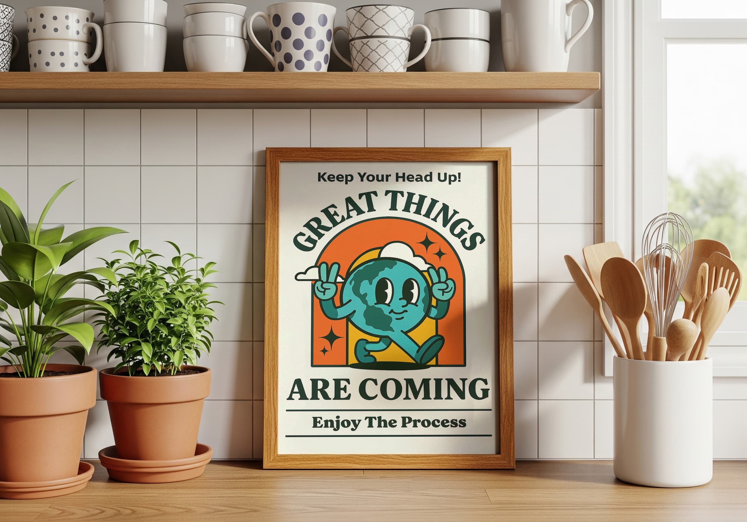 Retro Earth Cartoon Poster – Motivational Office Decor