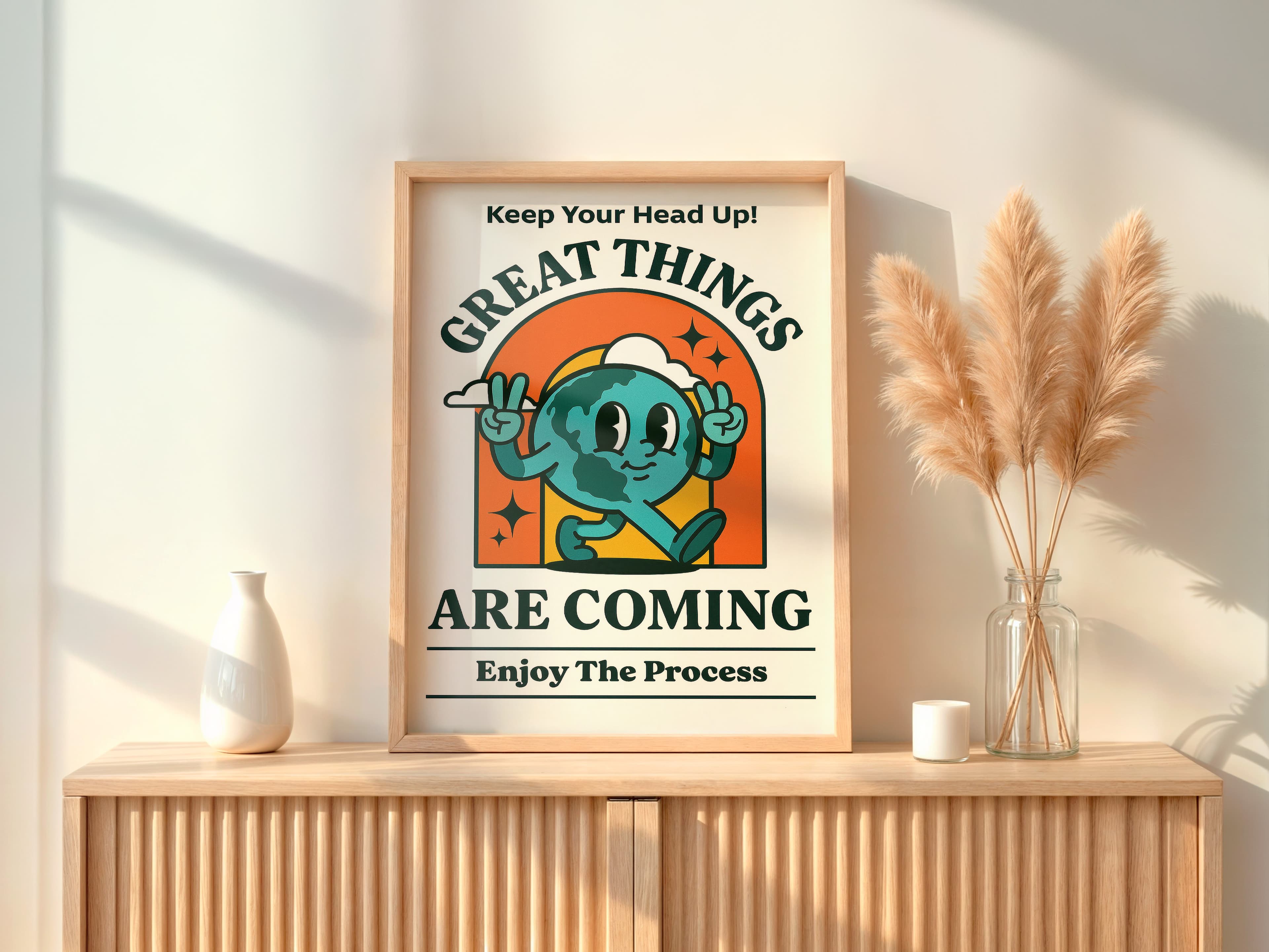 Retro Earth Cartoon Poster – Motivational Office Decor