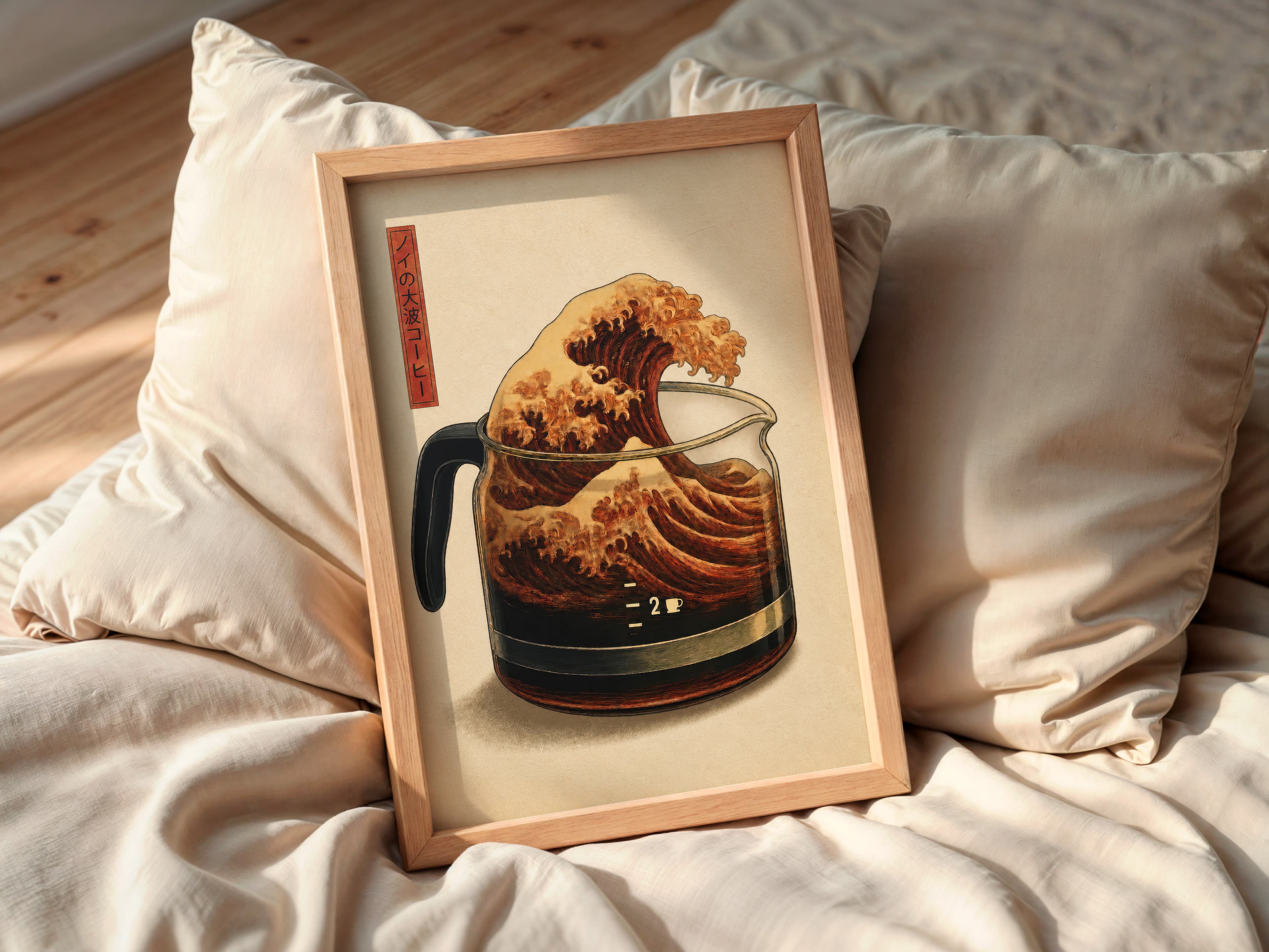 Retro Coffee Wave Art Print – Japandi Kitchen Poster