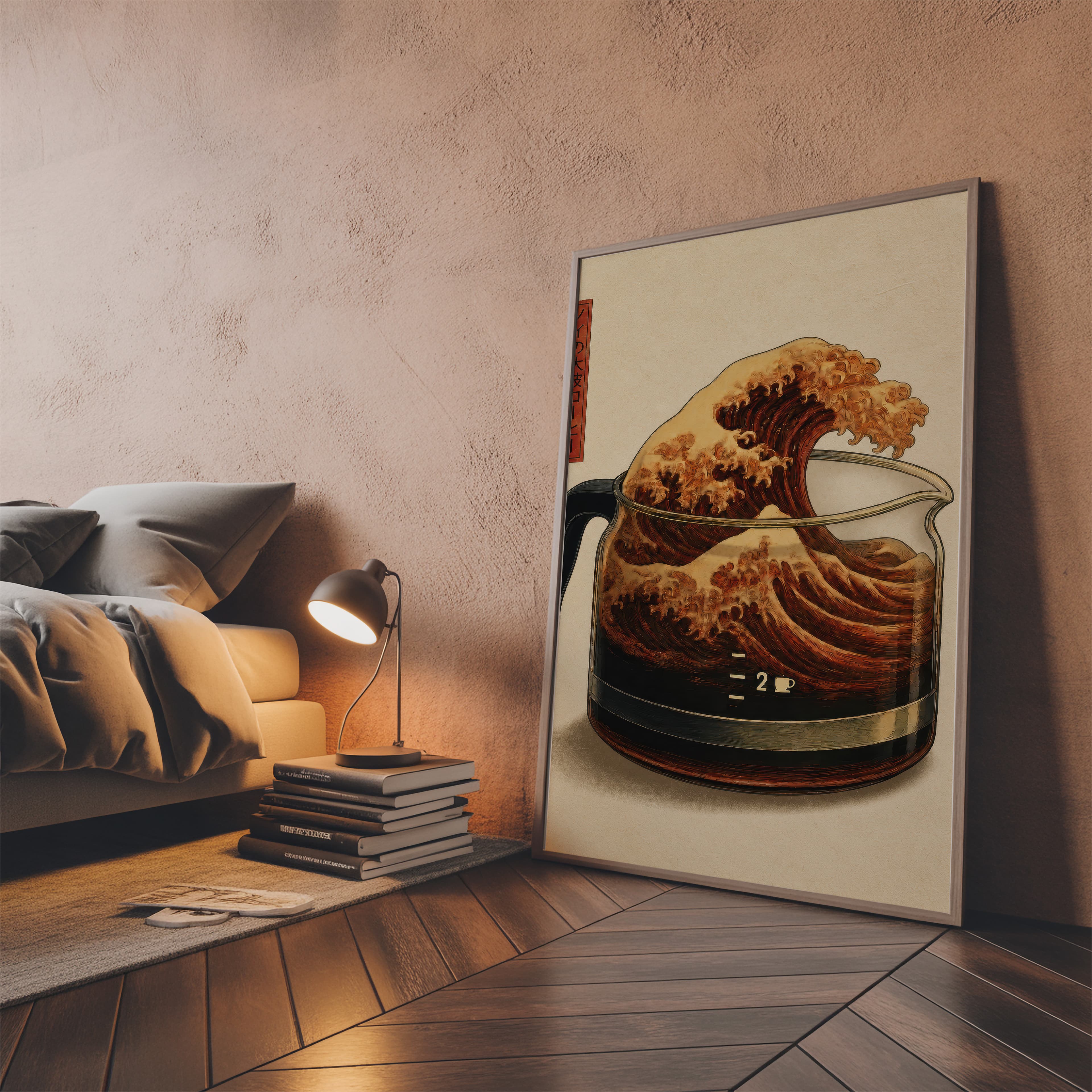 Retro Coffee Wave Art Print – Japandi Kitchen Poster