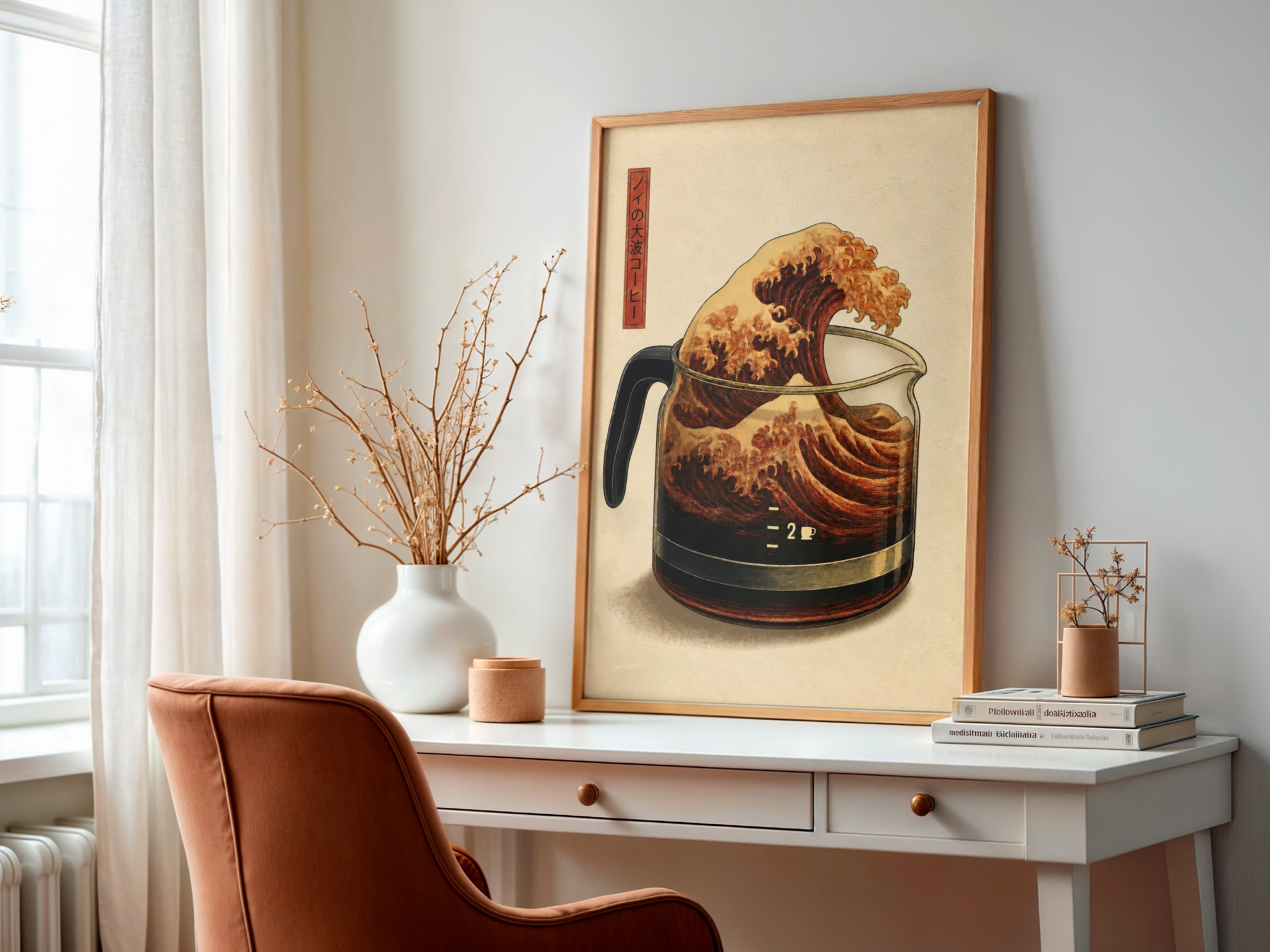 Retro Coffee Wave Art Print – Japandi Kitchen Poster