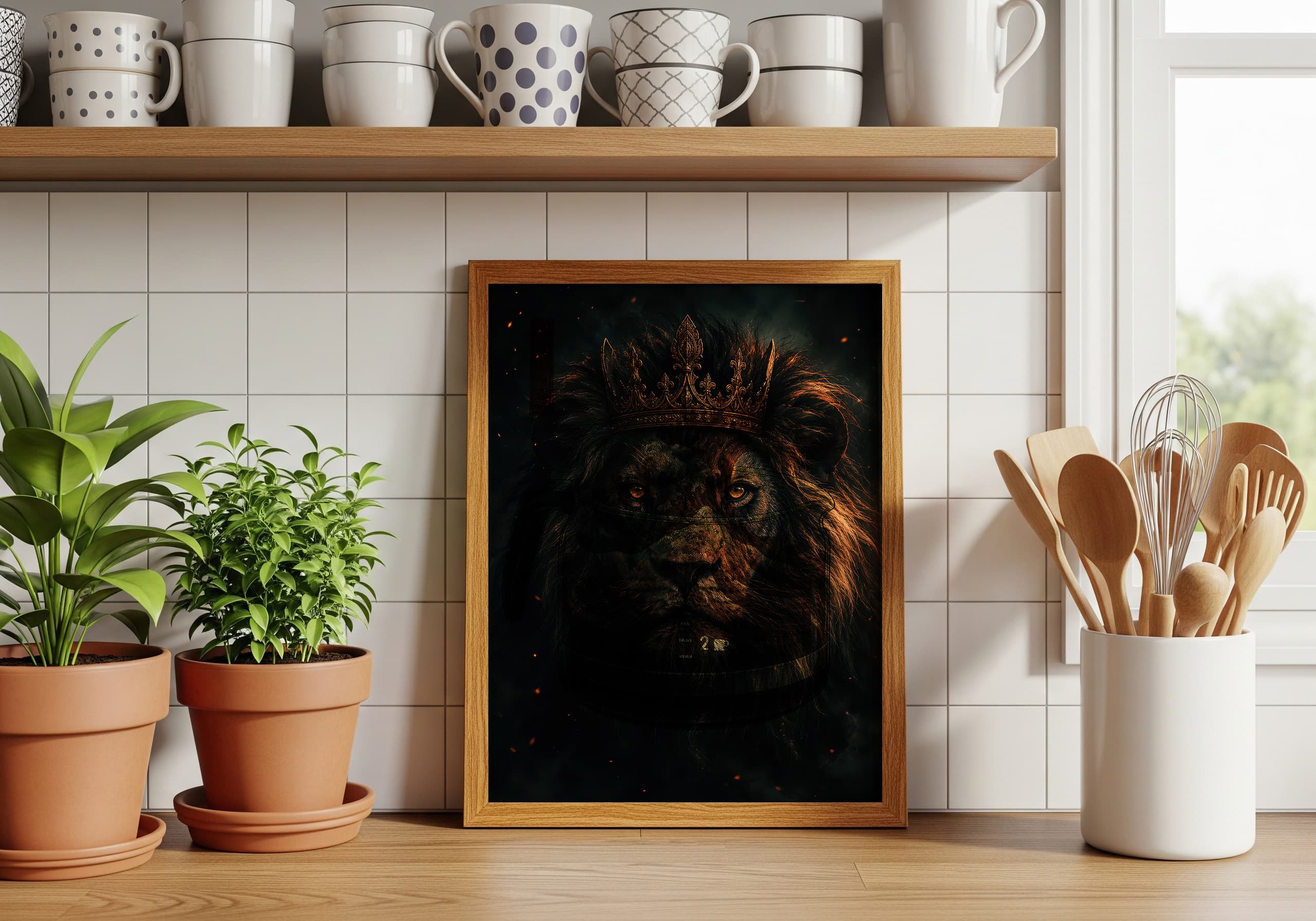 Regal Black Lion Golden Crown Print