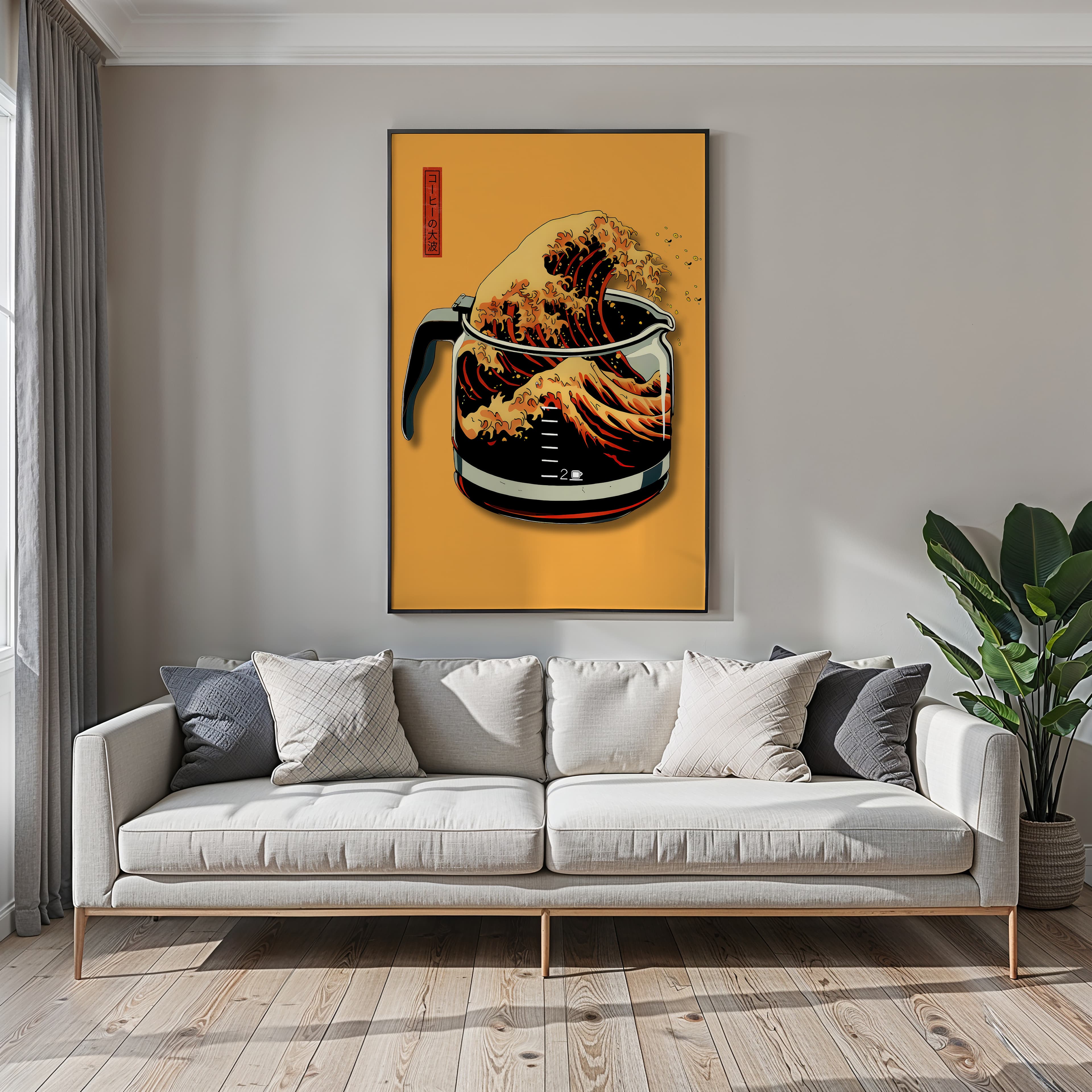 Hokusai Coffee Pot Print, Wave Pop Art Kitchen Poster