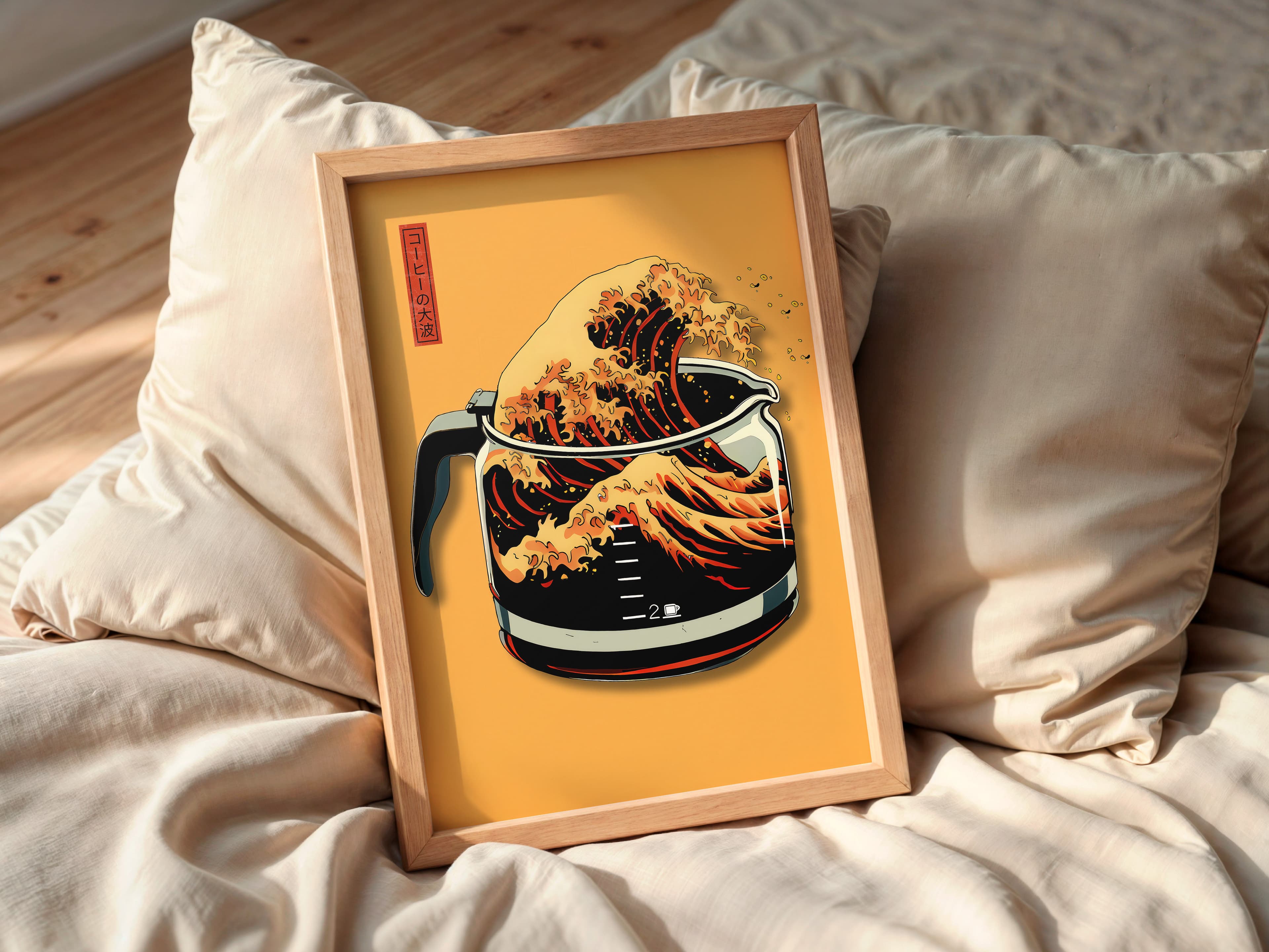 Hokusai Coffee Pot Print, Wave Pop Art Kitchen Poster