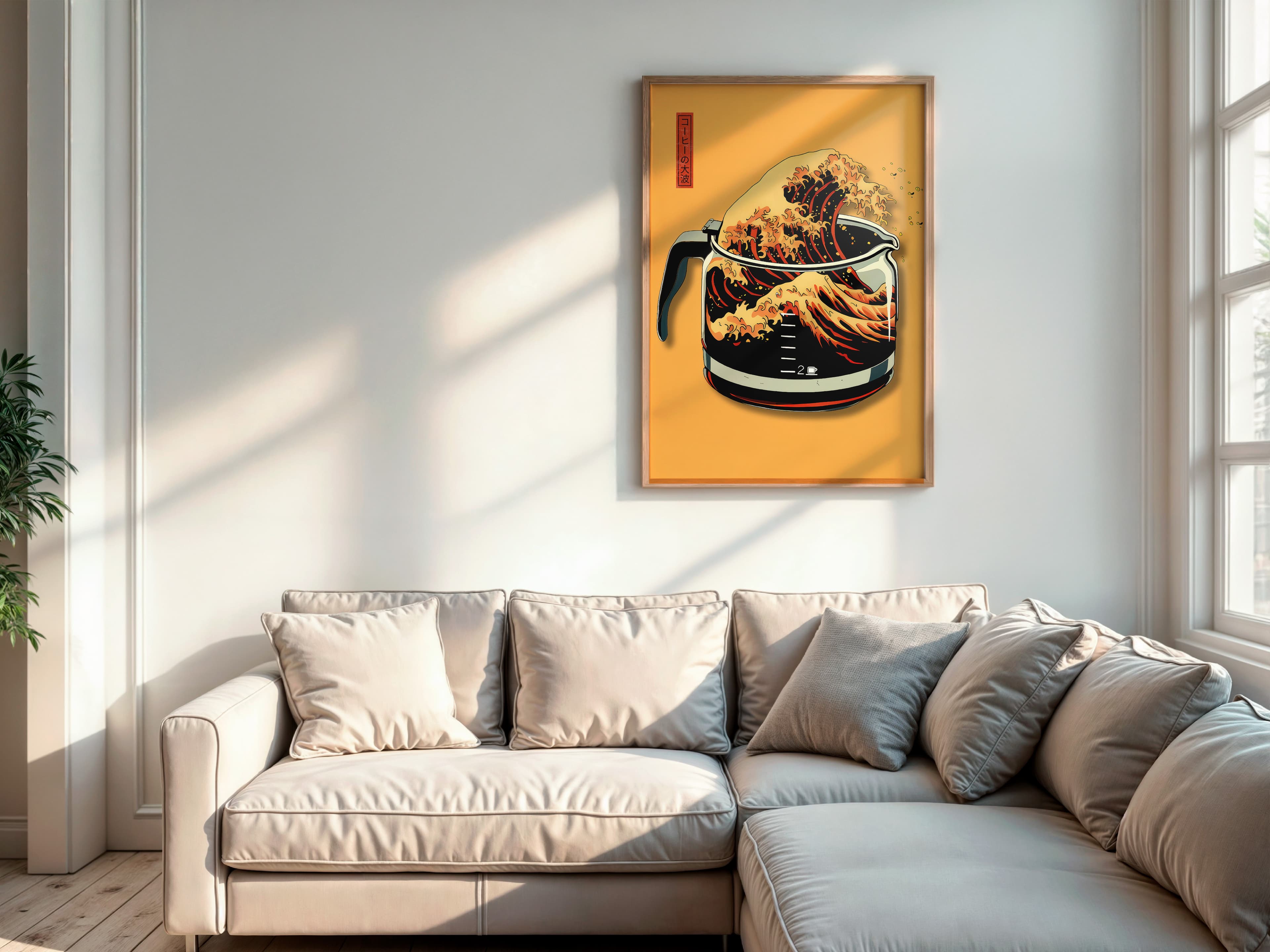 Hokusai Coffee Pot Print, Wave Pop Art Kitchen Poster