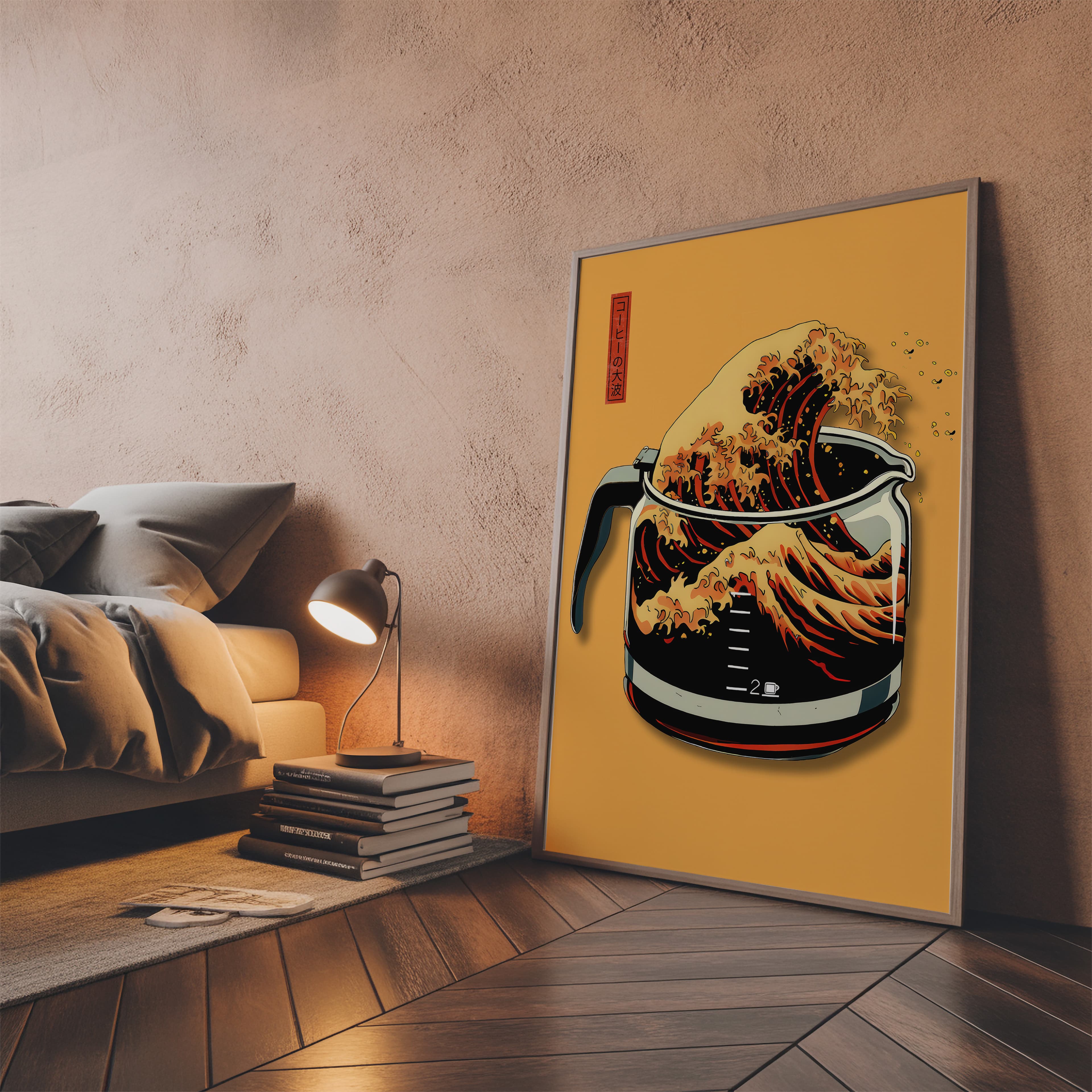Hokusai Coffee Pot Print, Wave Pop Art Kitchen Poster