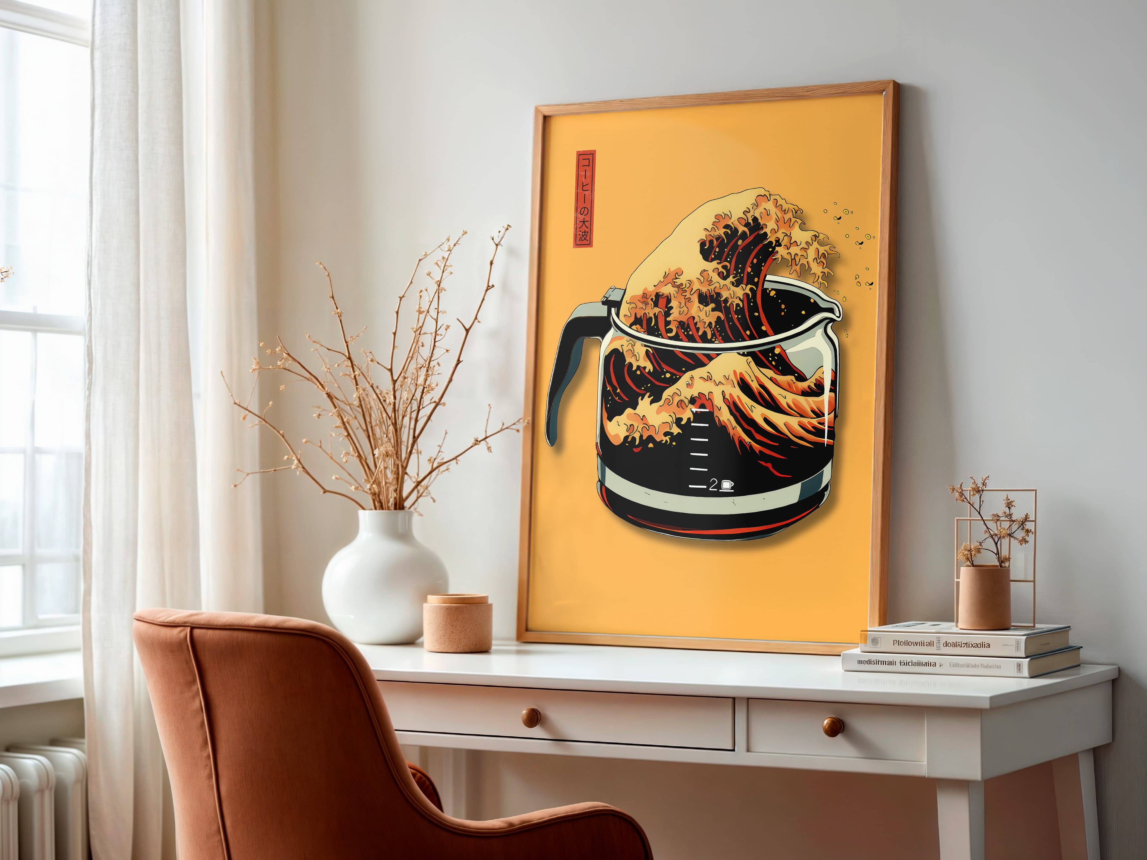 Hokusai Coffee Pot Print, Wave Pop Art Kitchen Poster