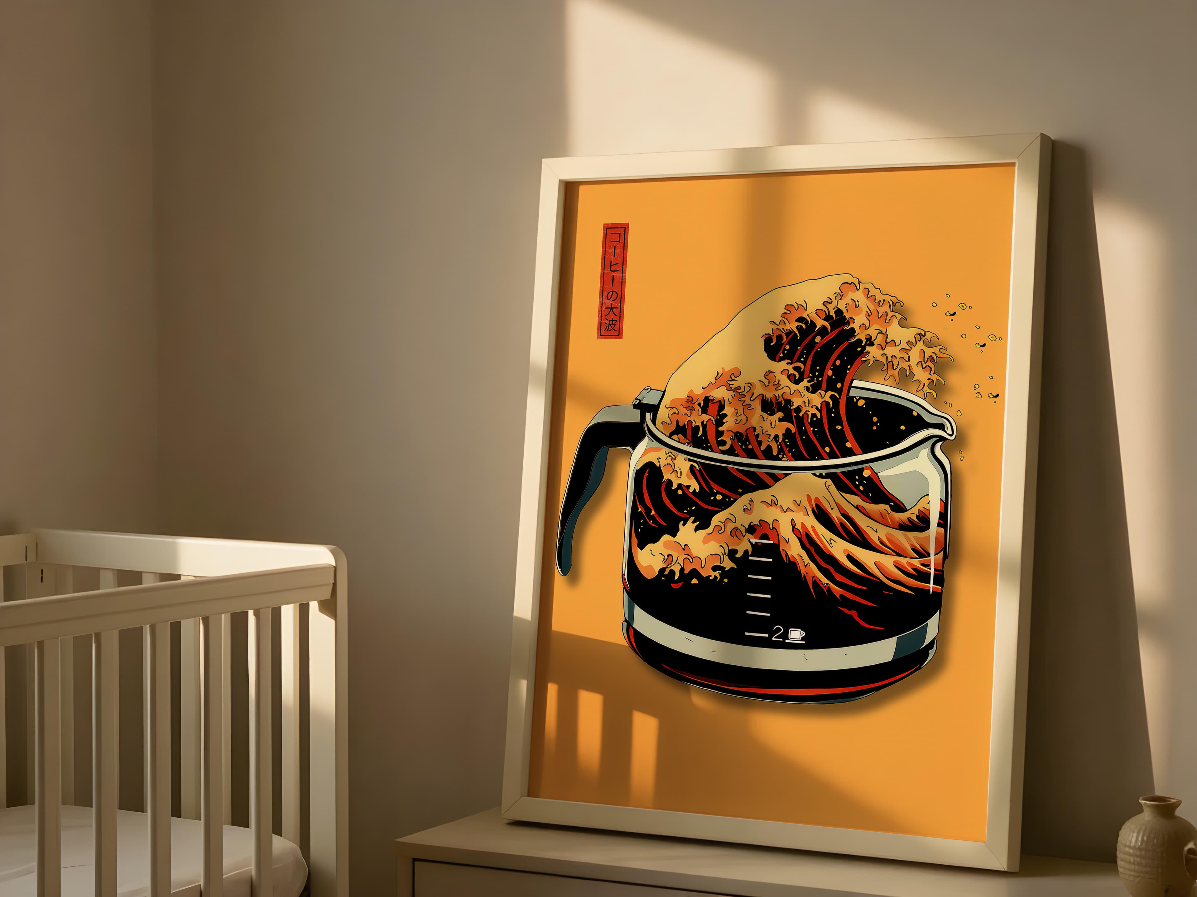 Hokusai Coffee Pot Print, Wave Pop Art Kitchen Poster