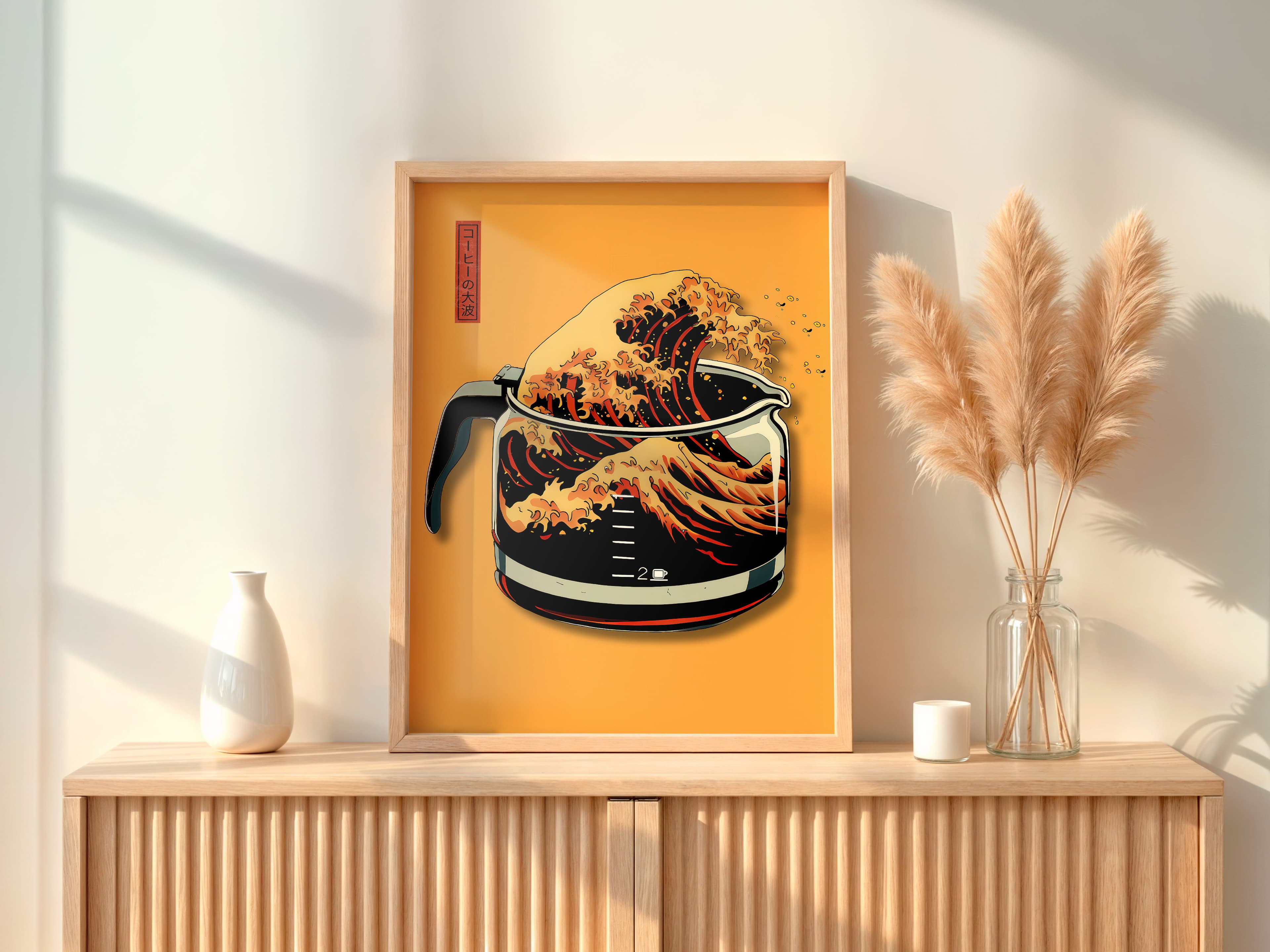 Hokusai Coffee Pot Print, Wave Pop Art Kitchen Poster