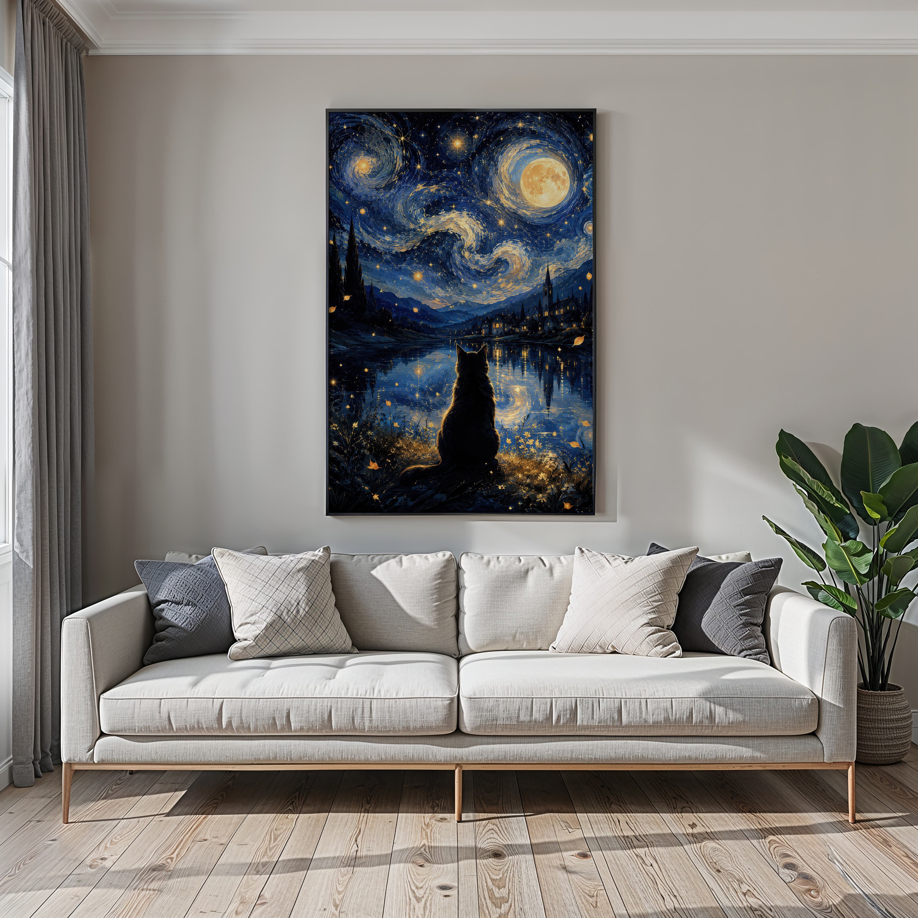 Starry Night Cat Print