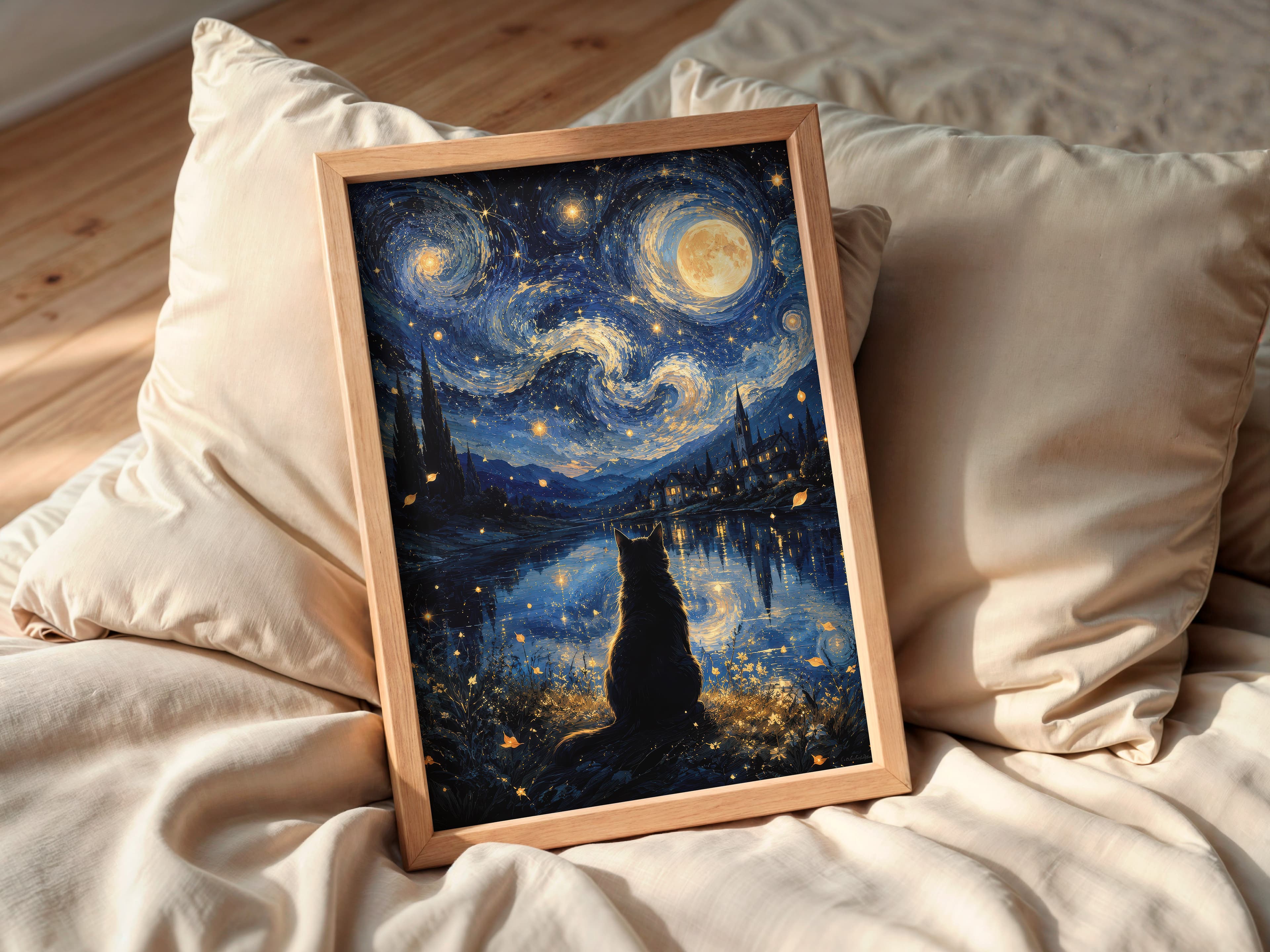 Starry Night Cat Print