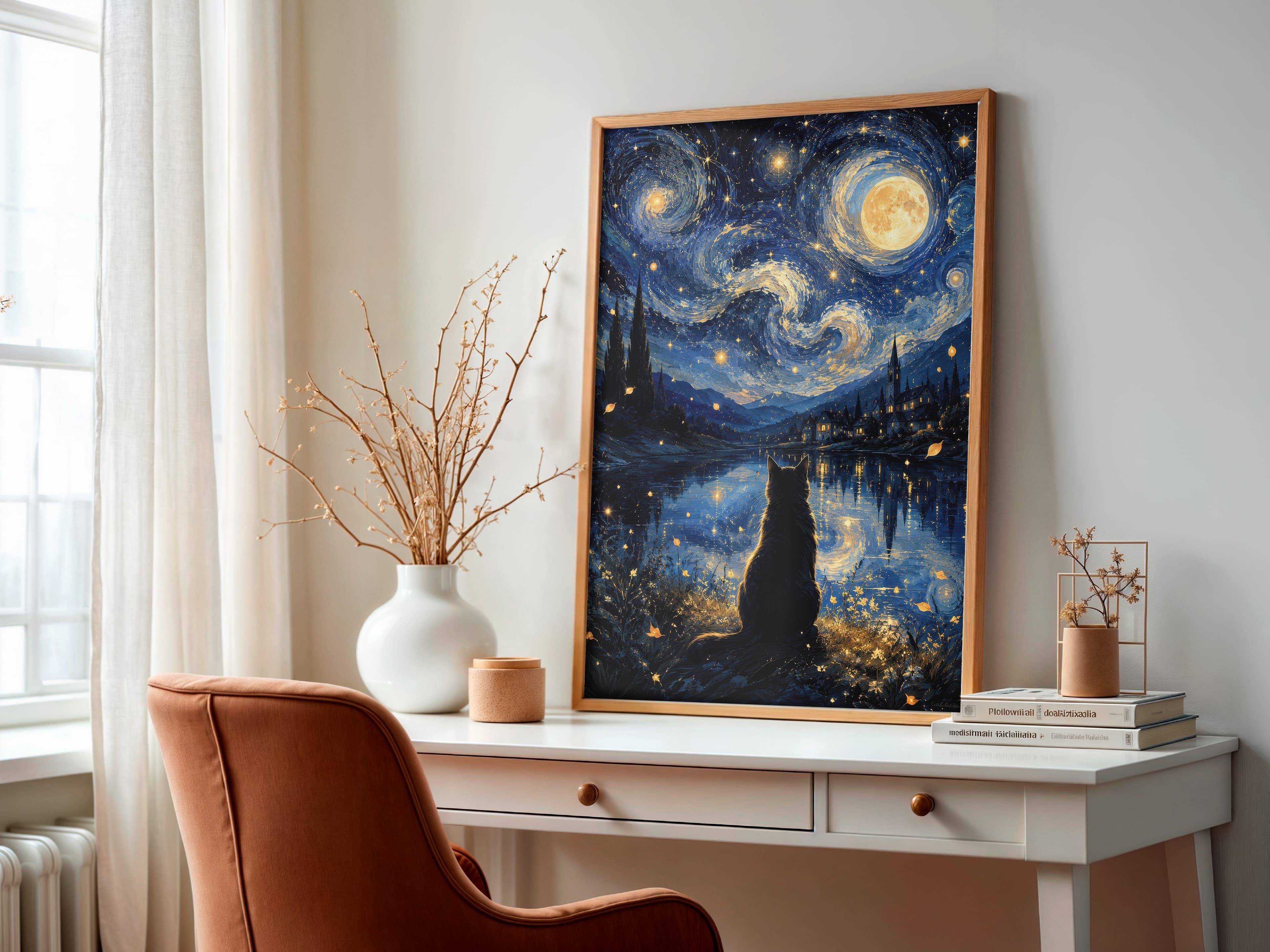 Starry Night Cat Print