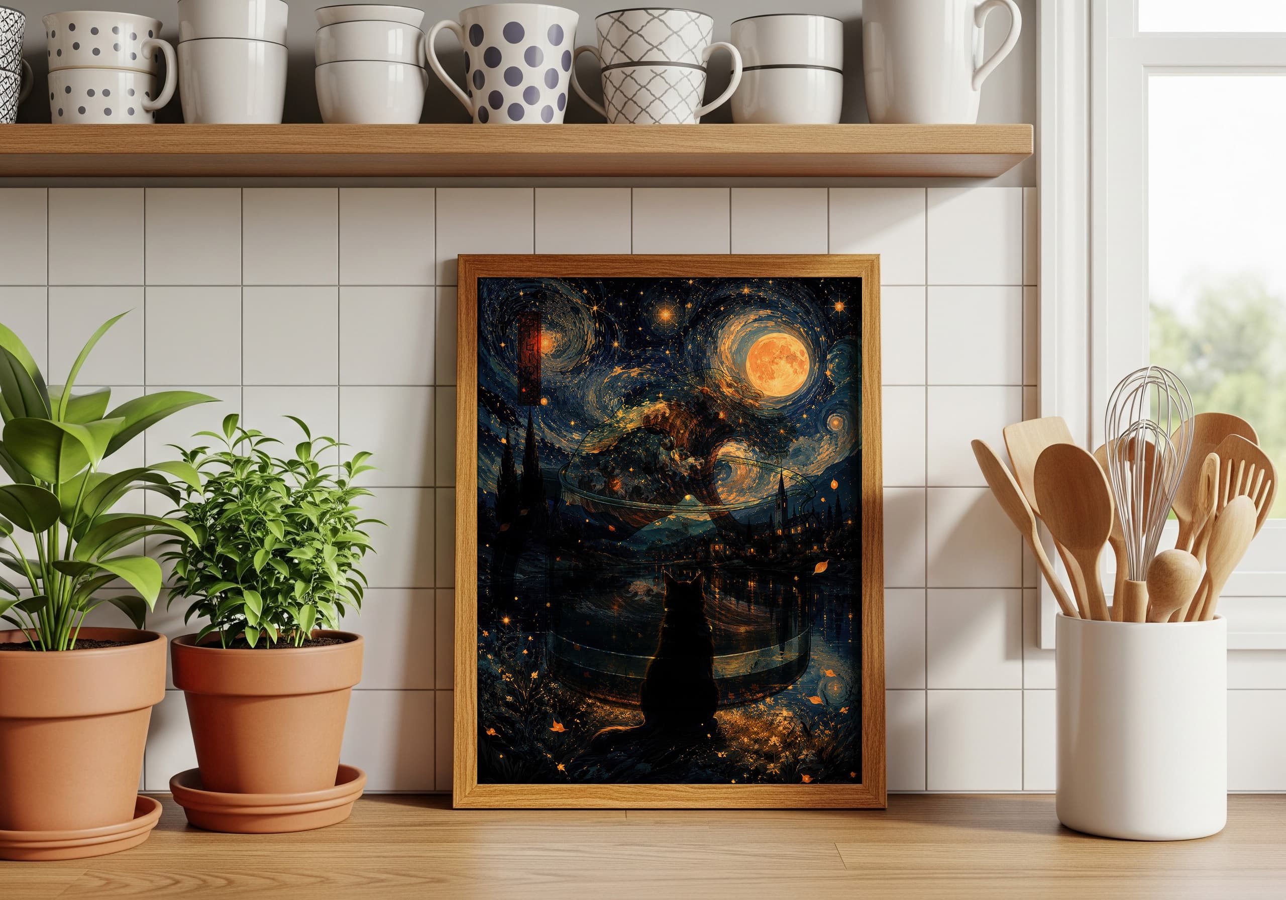 Starry Night Cat Print