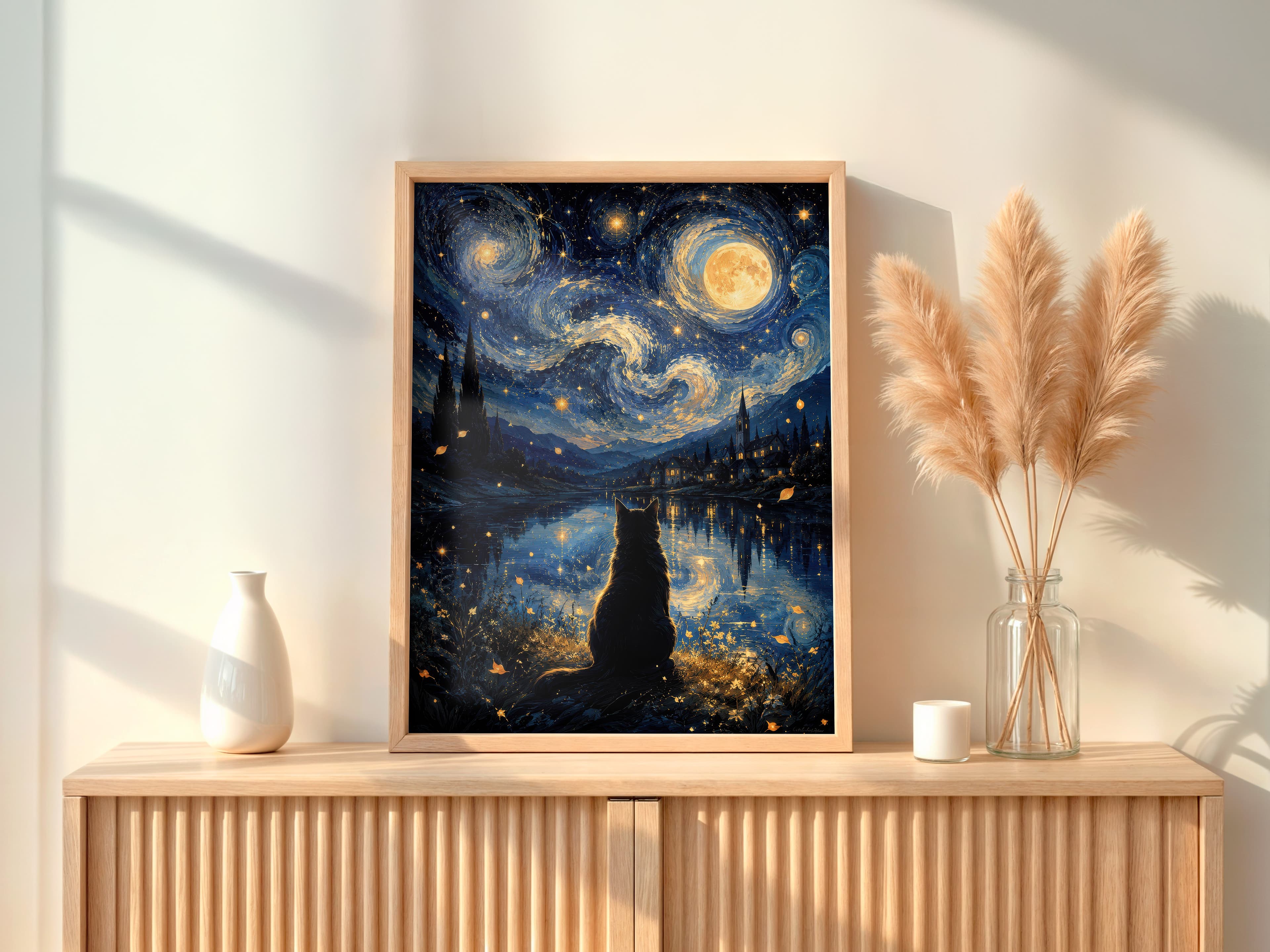 Starry Night Cat Print