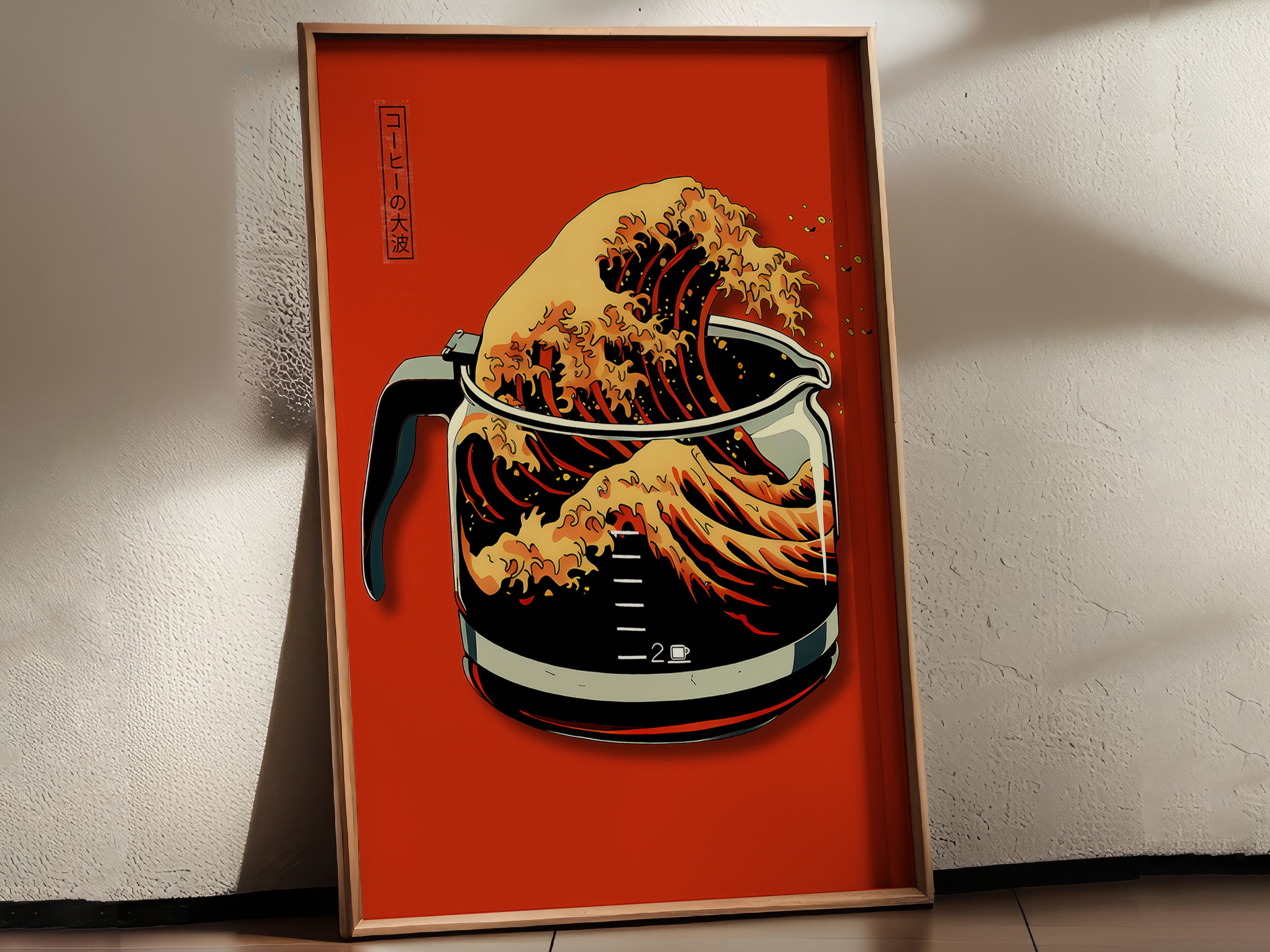 Coffee Wave Print, Hokusai Style Kitchen Wall Art, Japanese Cafe Poster