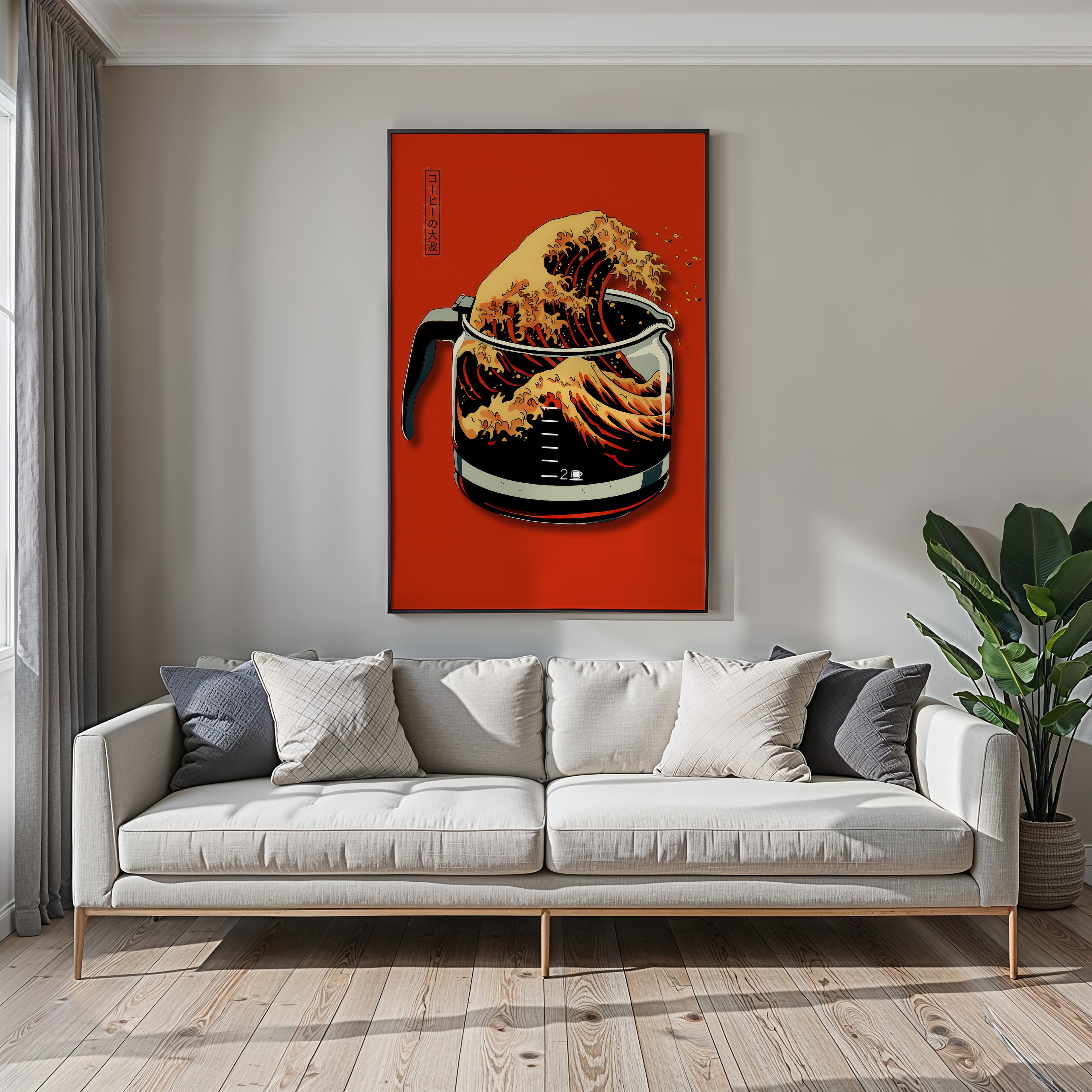 Coffee Wave Print, Hokusai Style Kitchen Wall Art, Japanese Cafe Poster