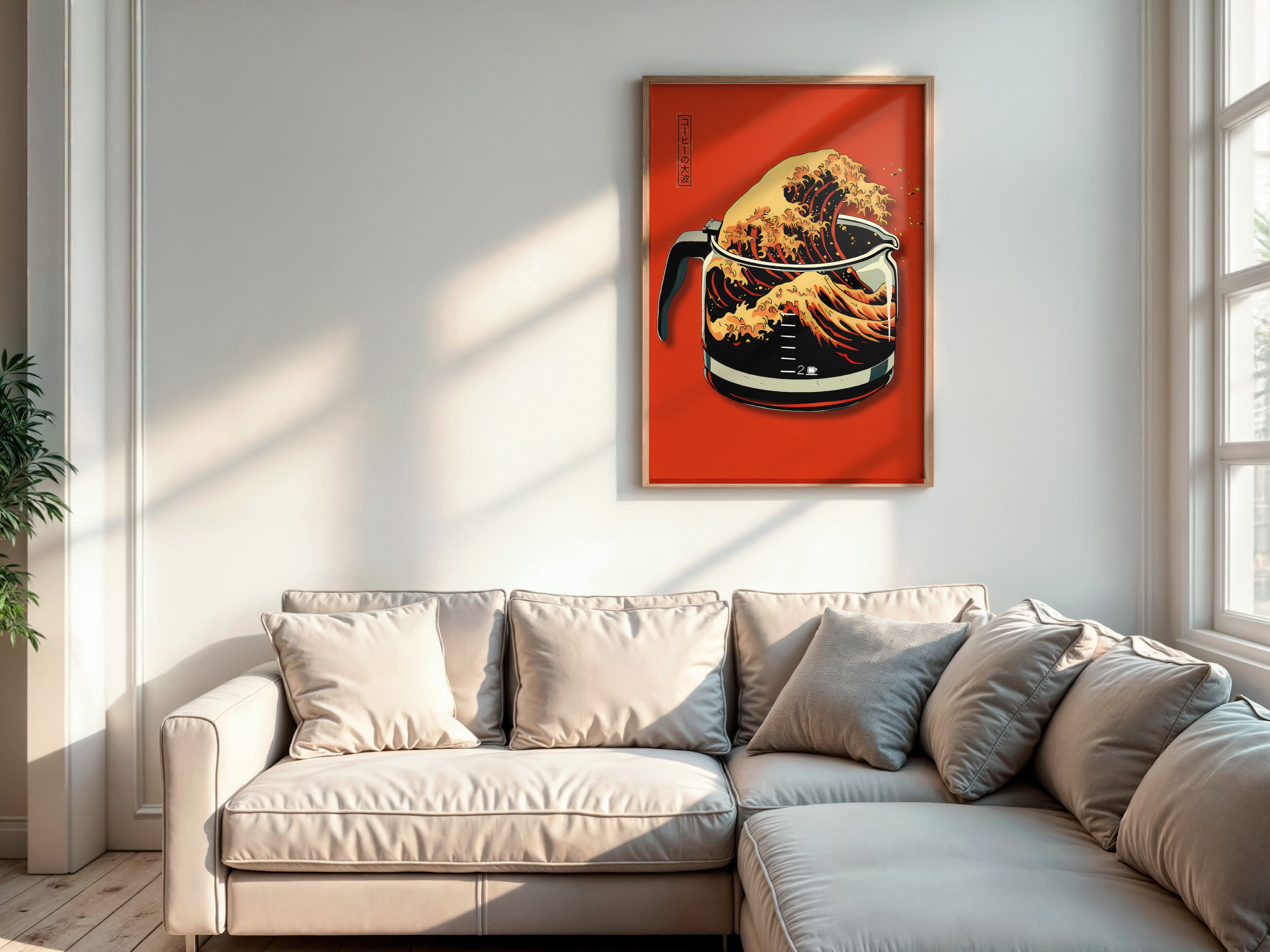 Coffee Wave Print, Hokusai Style Kitchen Wall Art, Japanese Cafe Poster