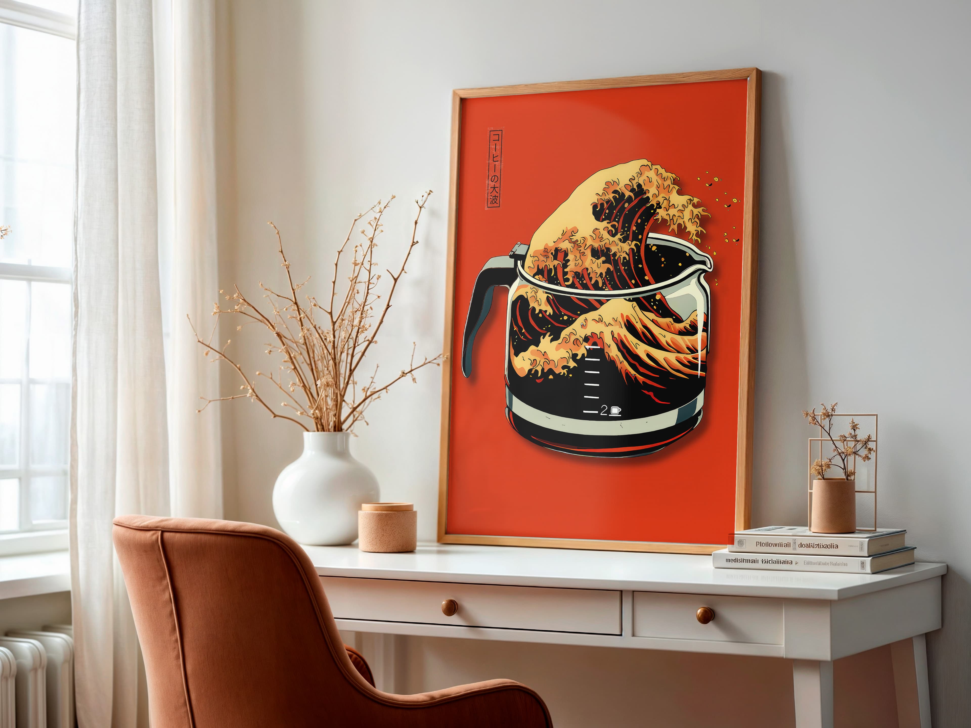 Coffee Wave Print, Hokusai Style Kitchen Wall Art, Japanese Cafe Poster