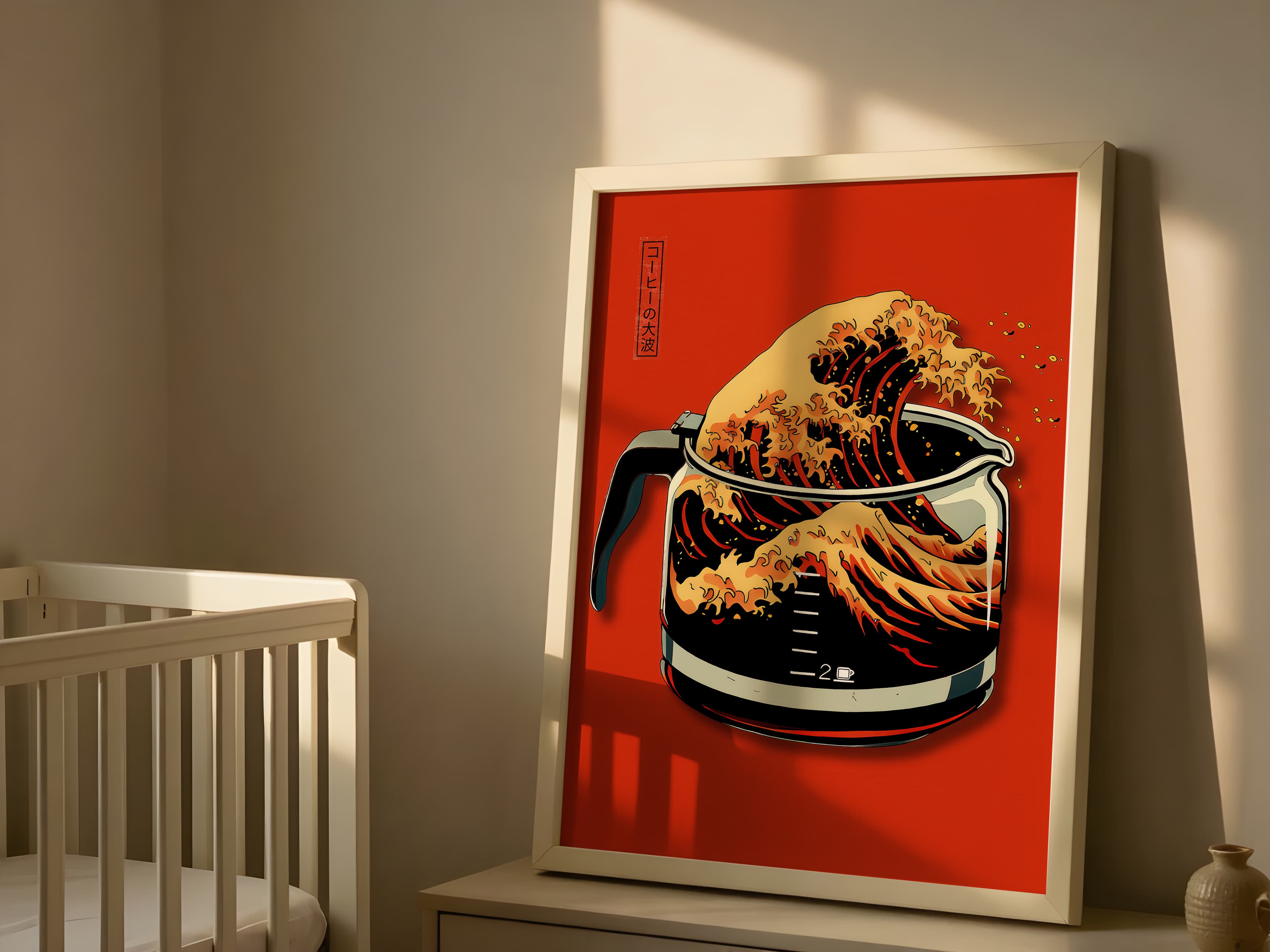 Coffee Wave Print, Hokusai Style Kitchen Wall Art, Japanese Cafe Poster