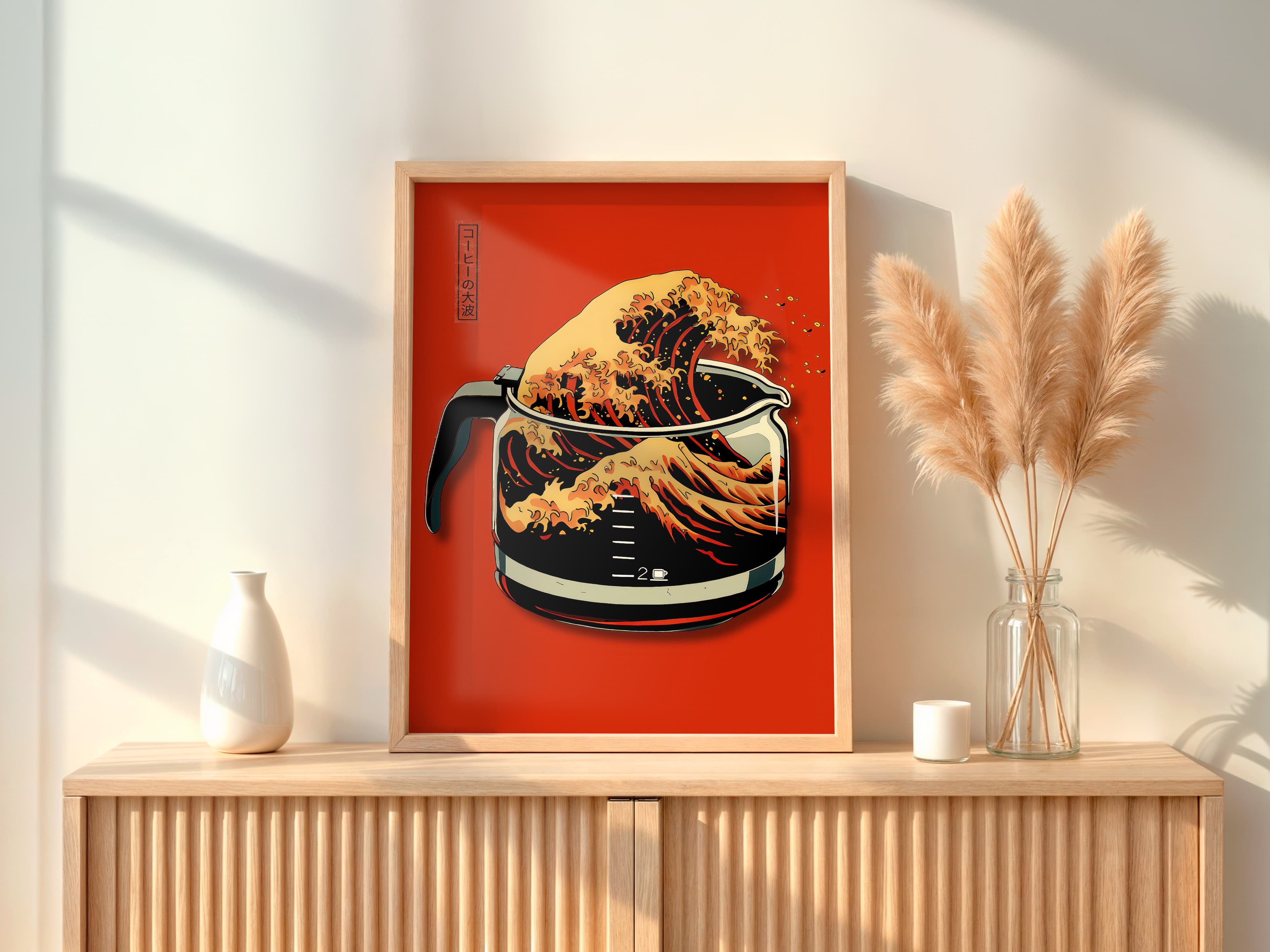 Coffee Wave Print, Hokusai Style Kitchen Wall Art, Japanese Cafe Poster