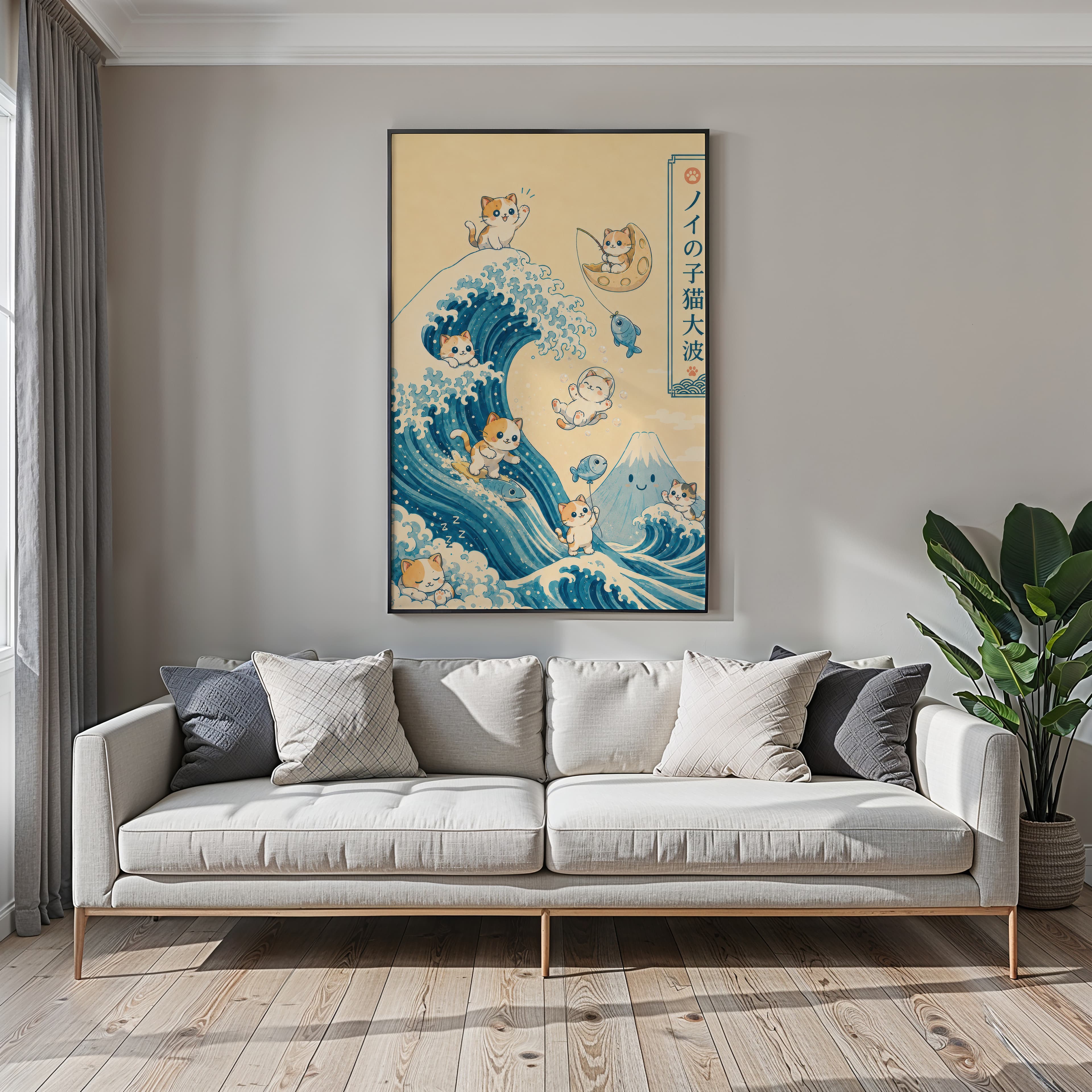 Hokusai Cat Wave Print