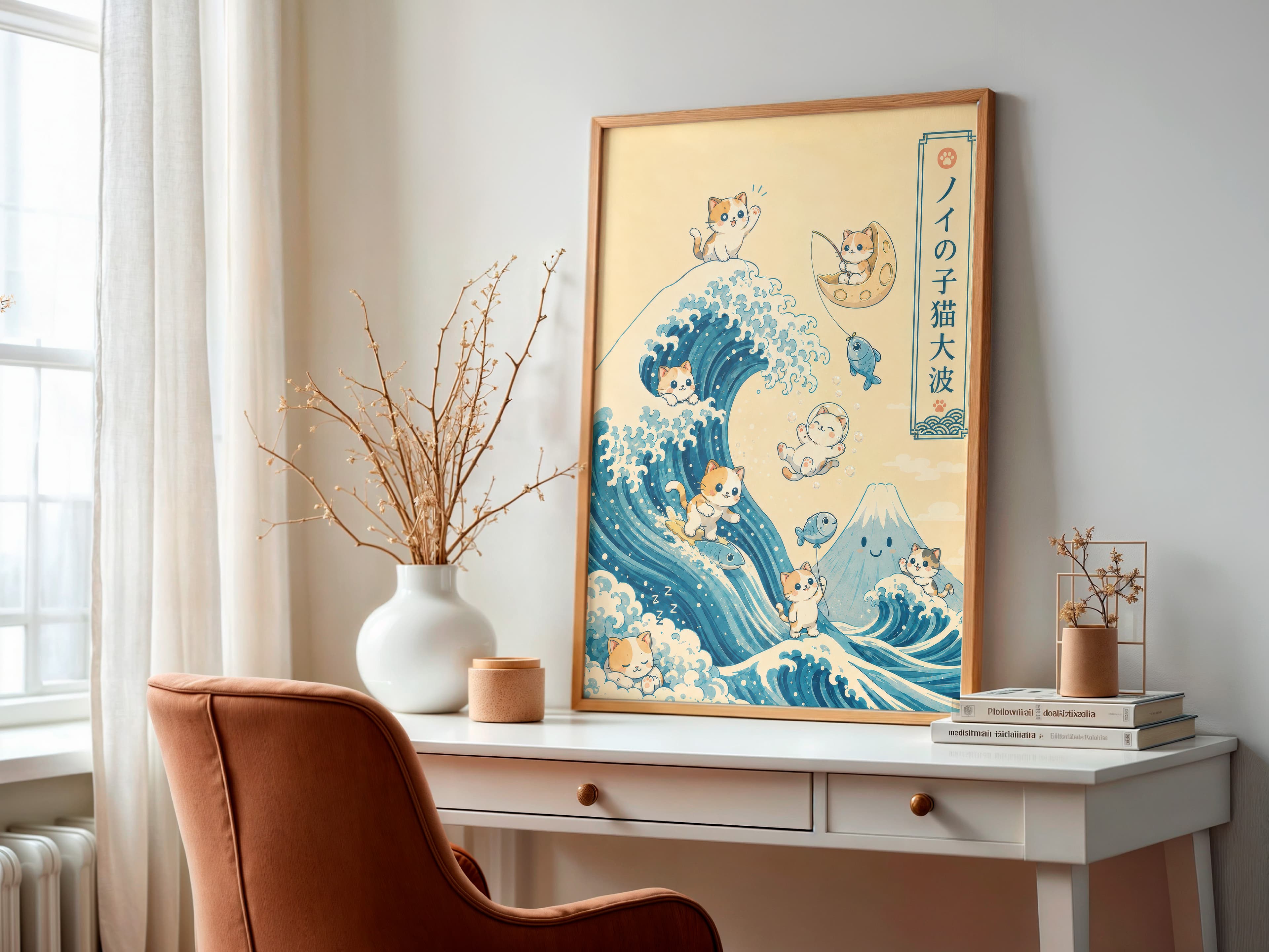 Hokusai Cat Wave Print