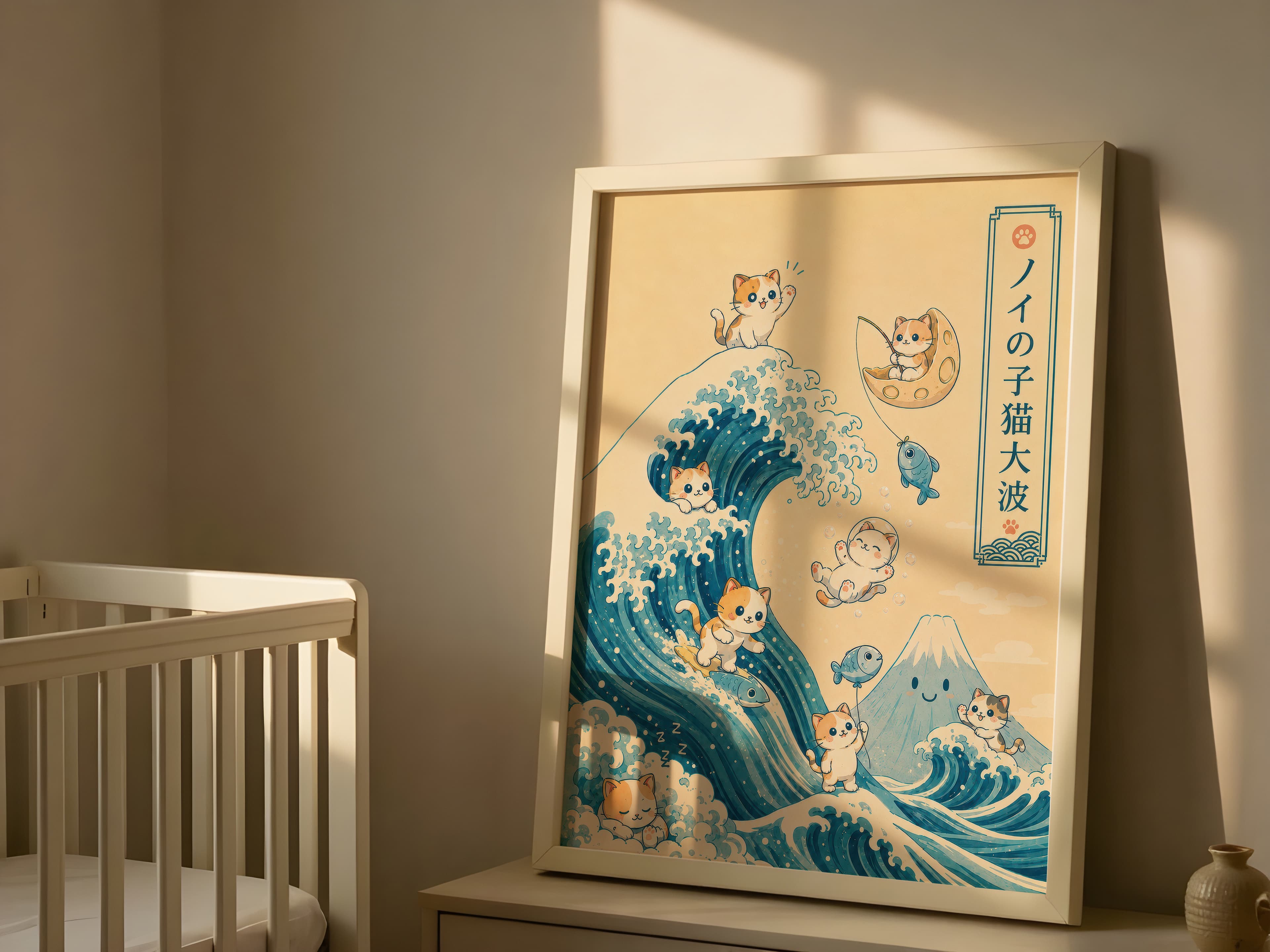 Hokusai Cat Wave Print