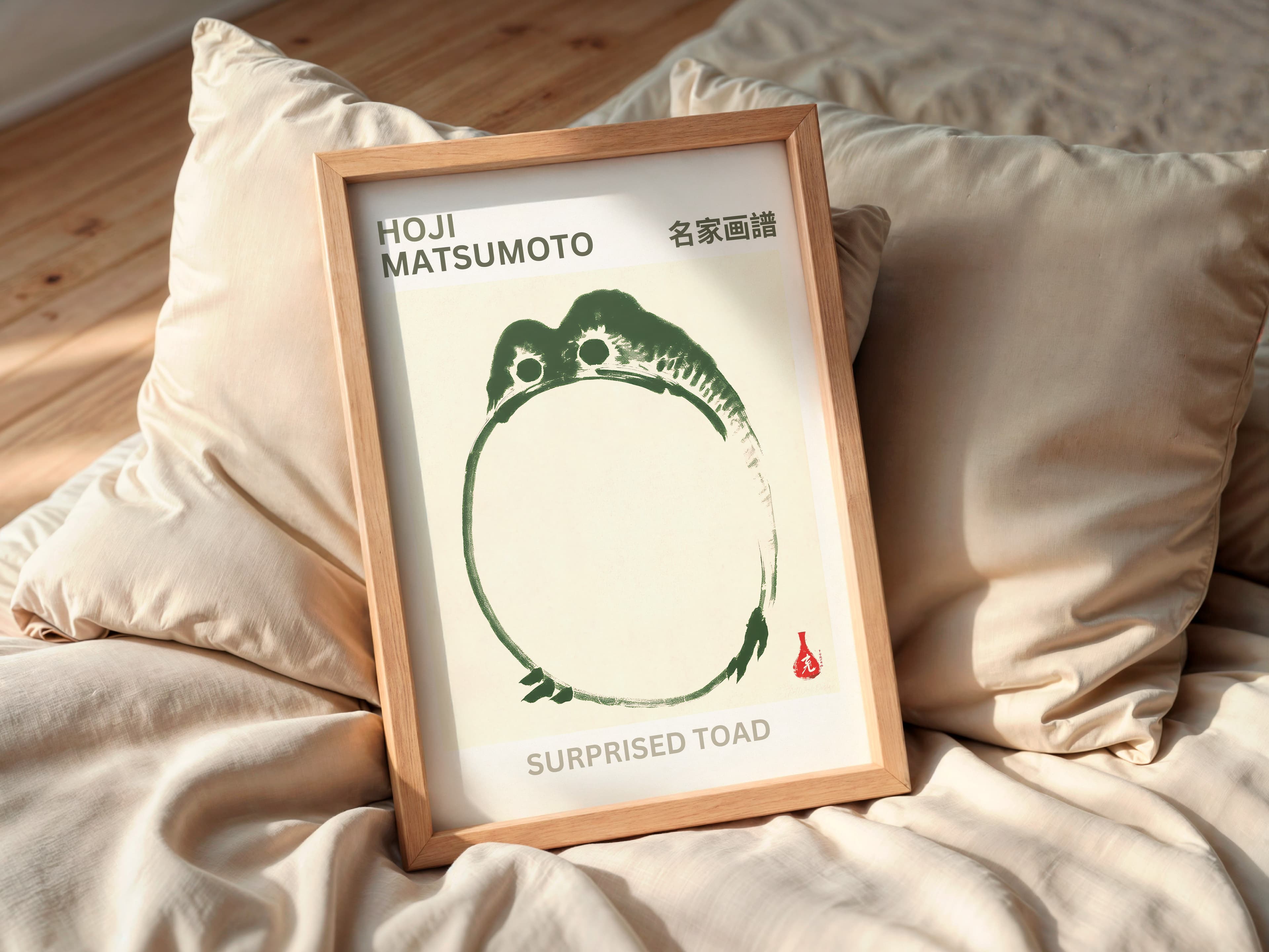 Surprised Toad Print, Japanese Frog Zen Wall Art, Minimalist Animal Decor