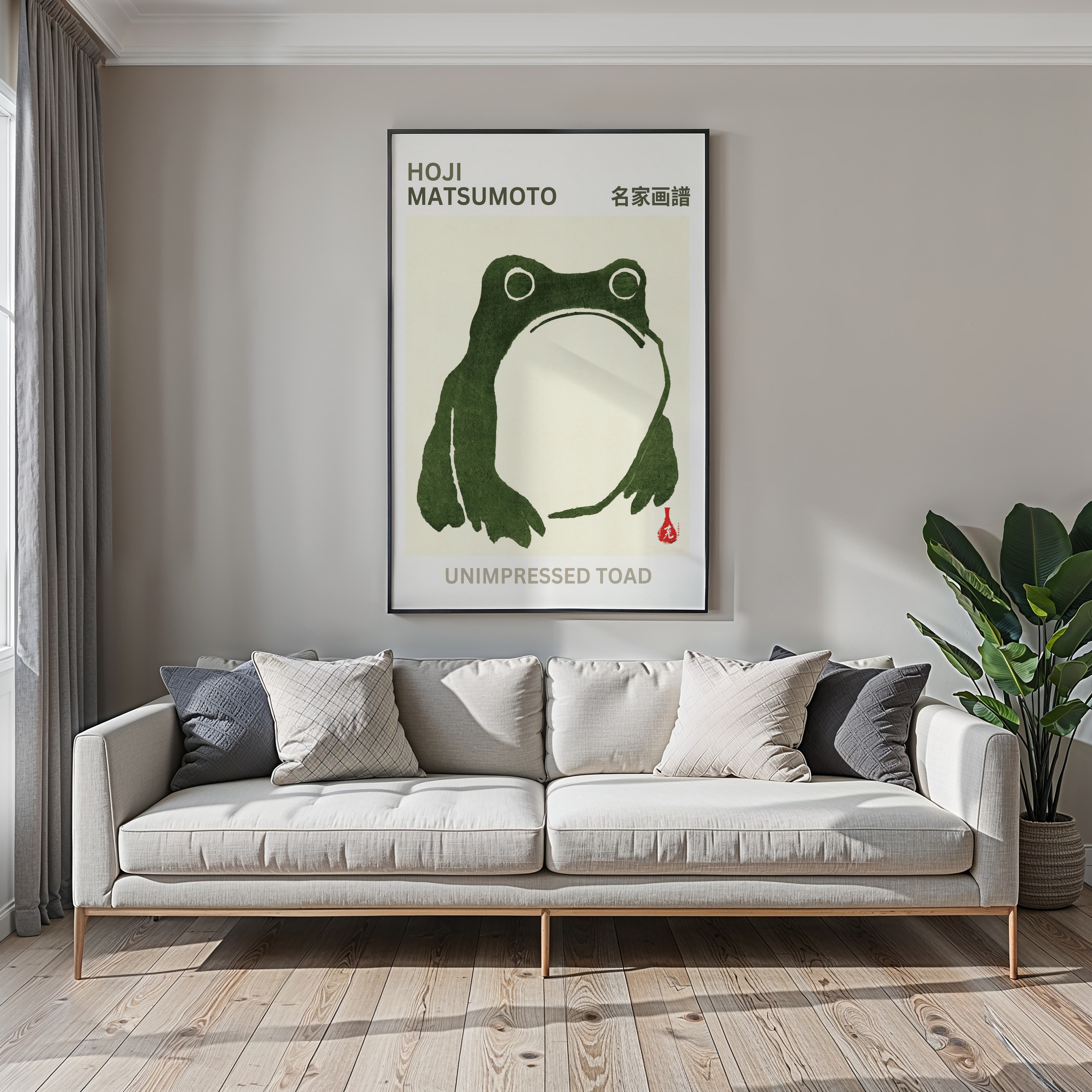 Zen Frog Poster, Japanese Minimalism Wall Art, Calm Living Room Decor