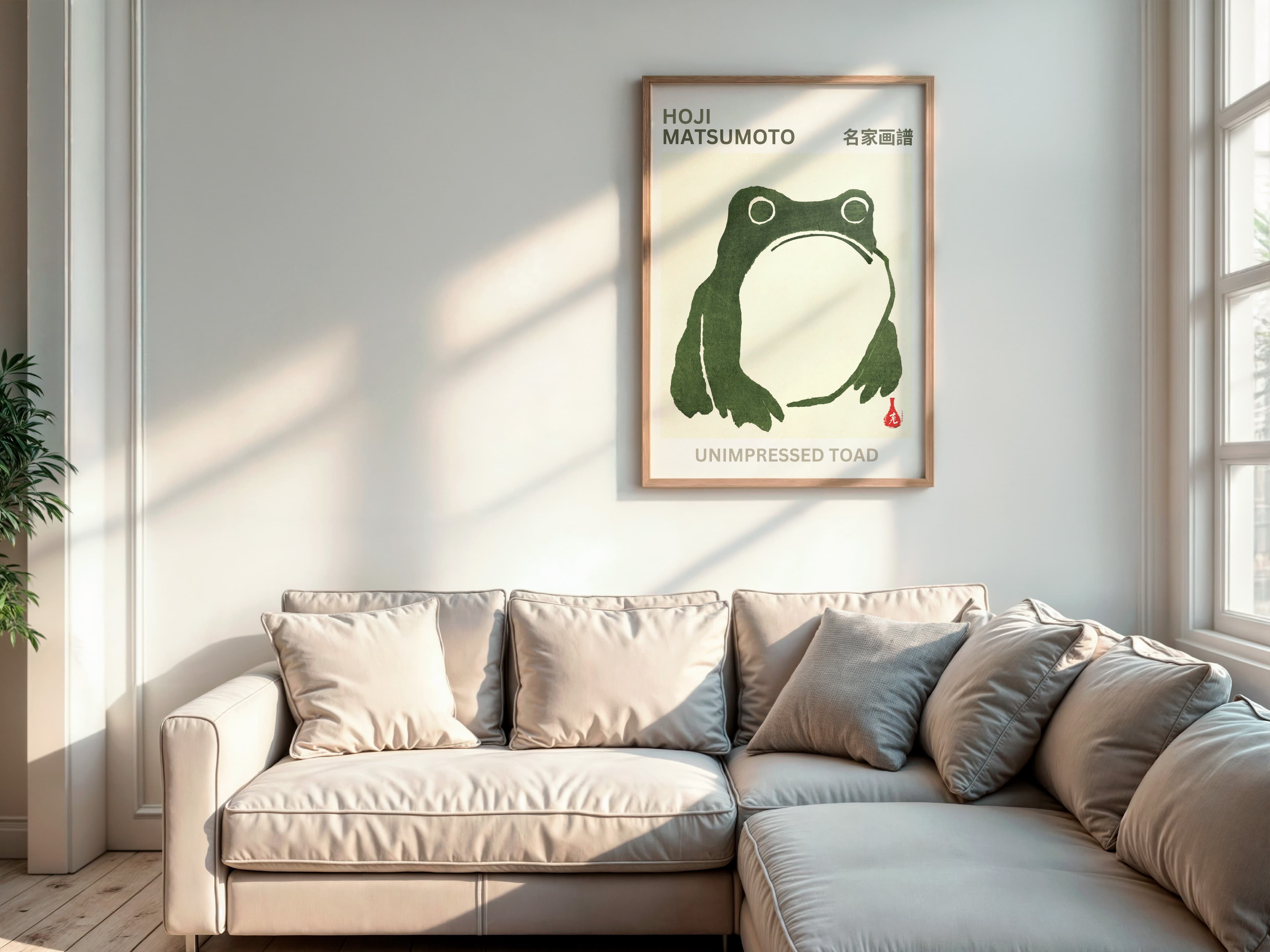 Zen Frog Poster, Japanese Minimalism Wall Art, Calm Living Room Decor