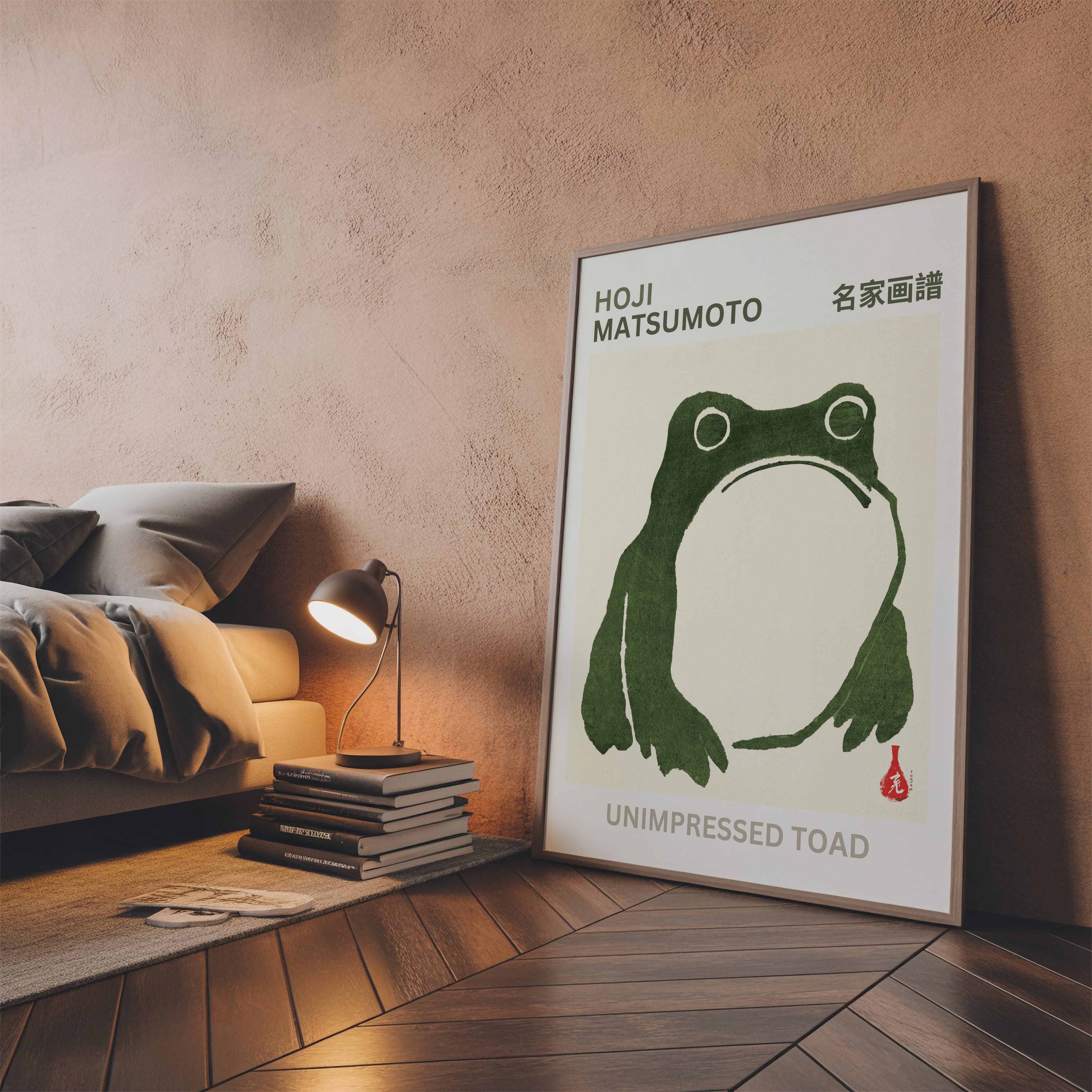 Zen Frog Poster, Japanese Minimalism Wall Art, Calm Living Room Decor