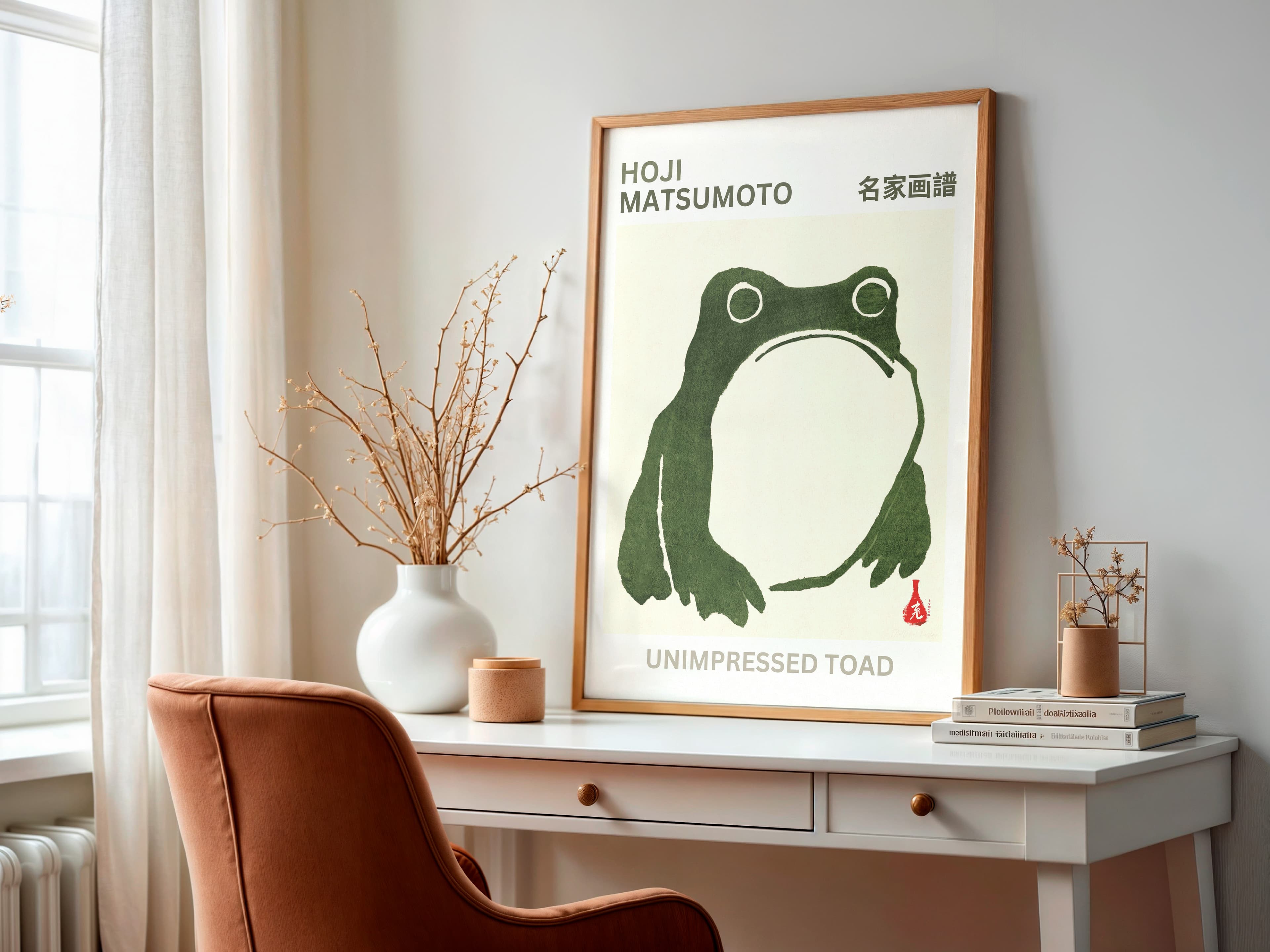 Zen Frog Poster, Japanese Minimalism Wall Art, Calm Living Room Decor