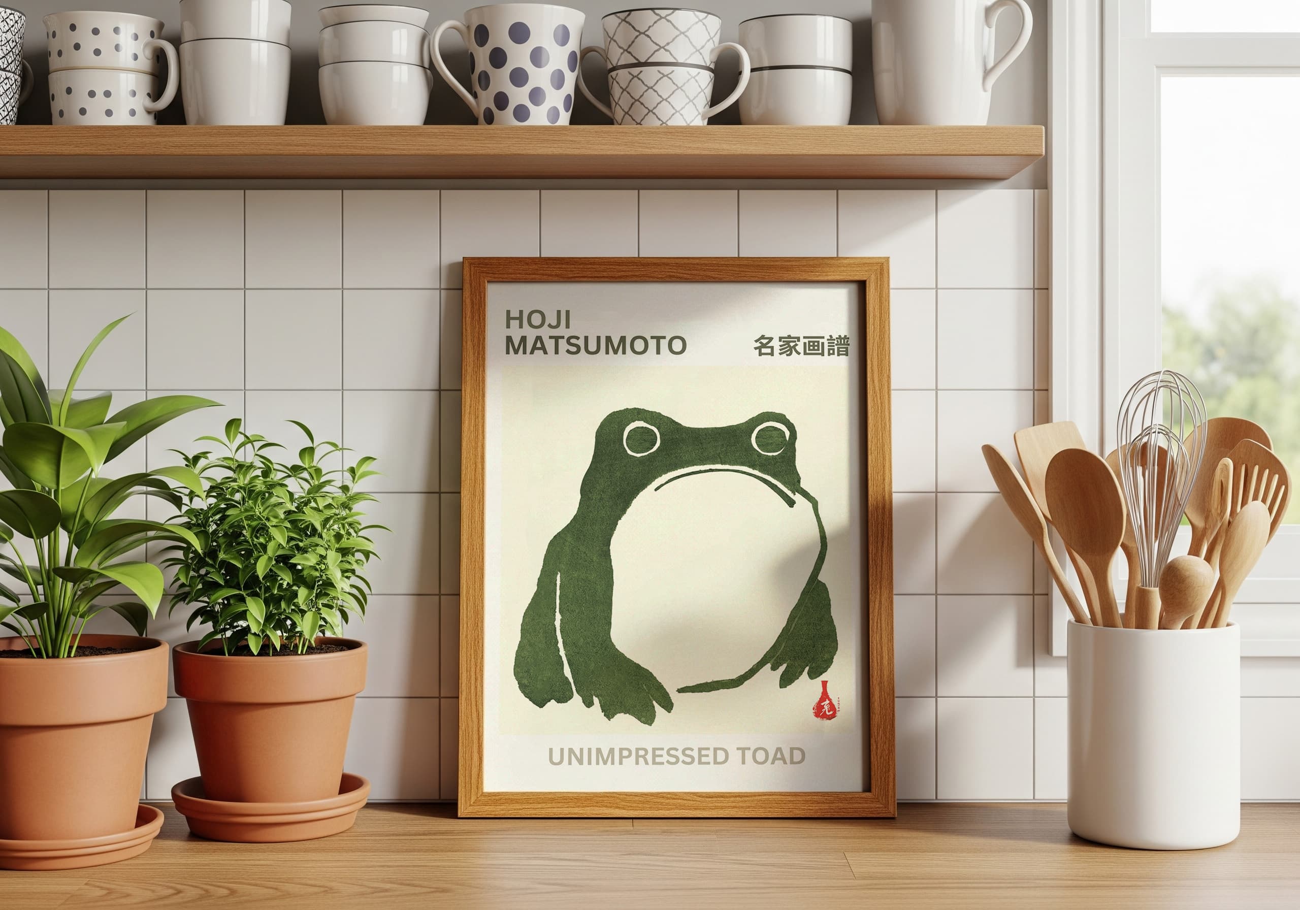 Zen Frog Poster, Japanese Minimalism Wall Art, Calm Living Room Decor