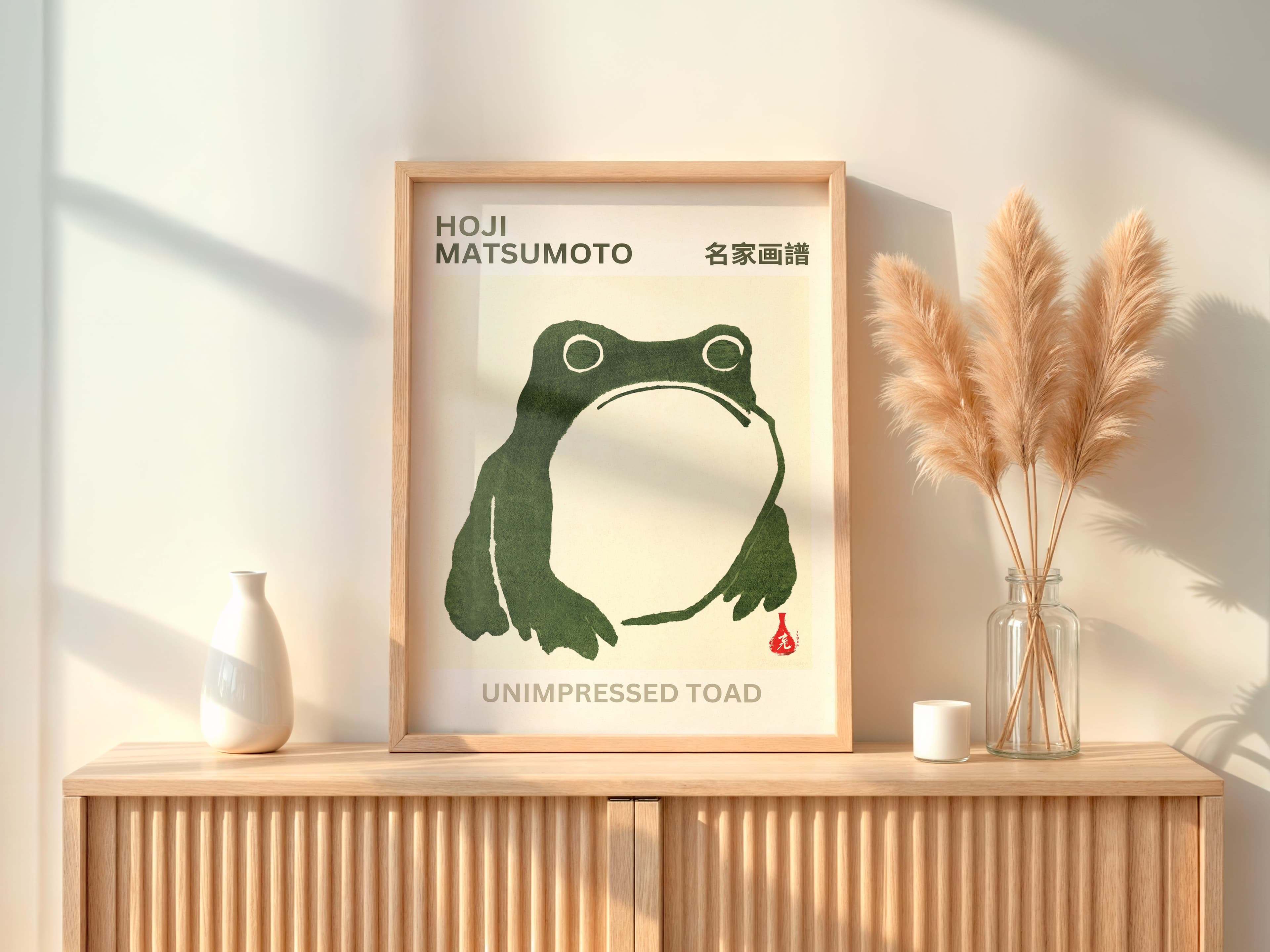 Zen Frog Poster, Japanese Minimalism Wall Art, Calm Living Room Decor