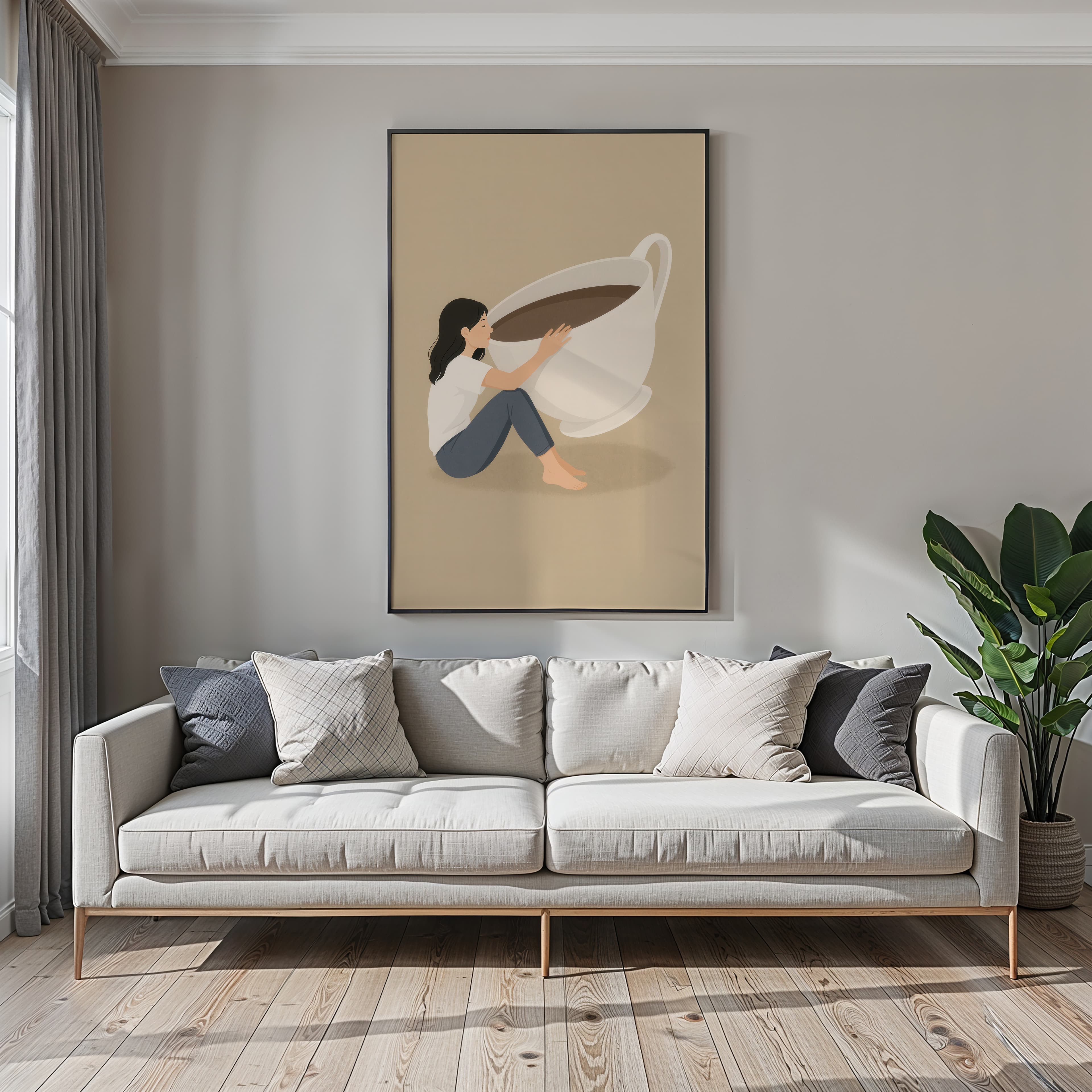 Coffee Cup Zen Print, Wabi Sabi Coffee Art, Minimalist Kitchen Decor
