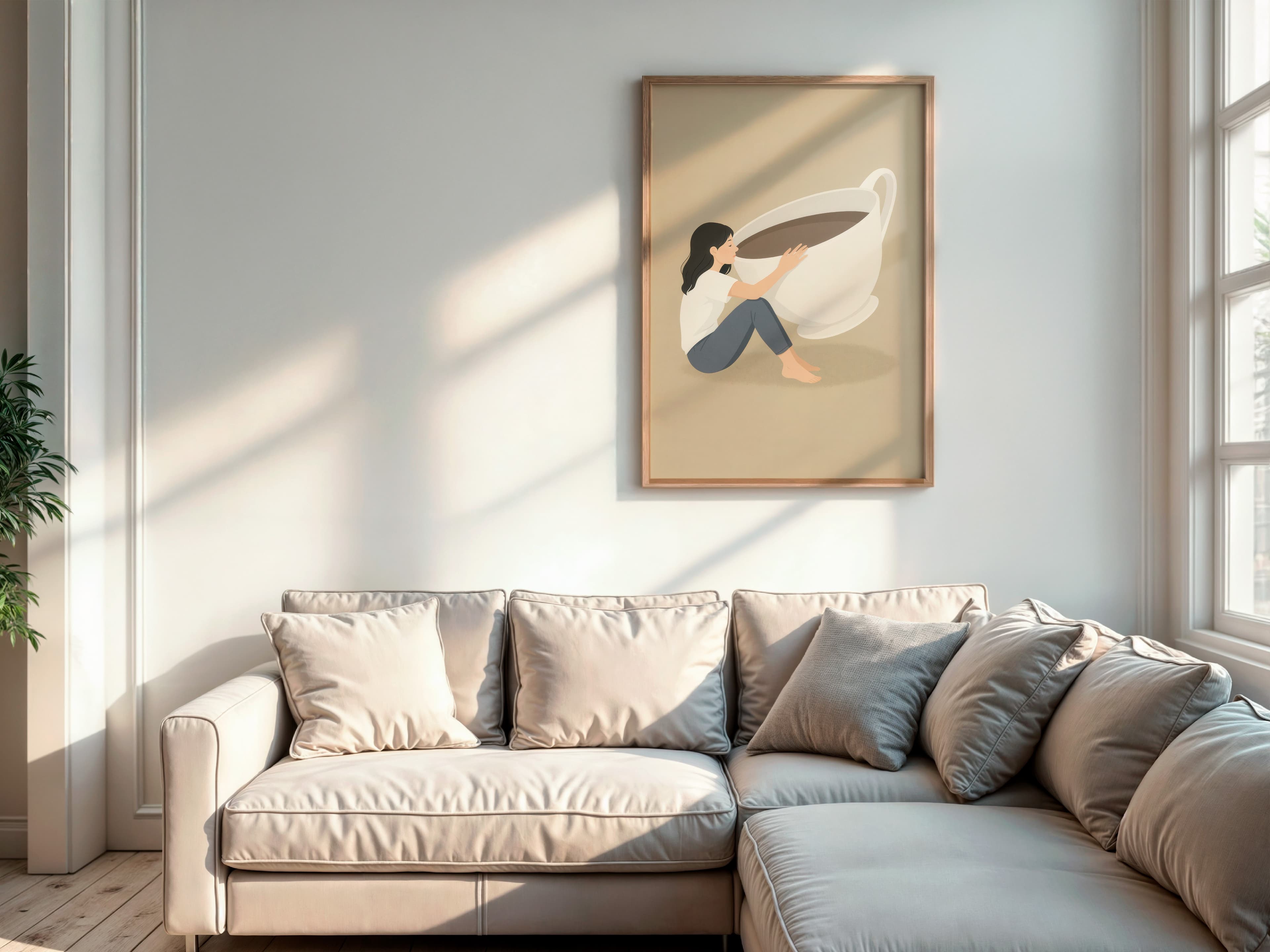Coffee Cup Zen Print, Wabi Sabi Coffee Art, Minimalist Kitchen Decor