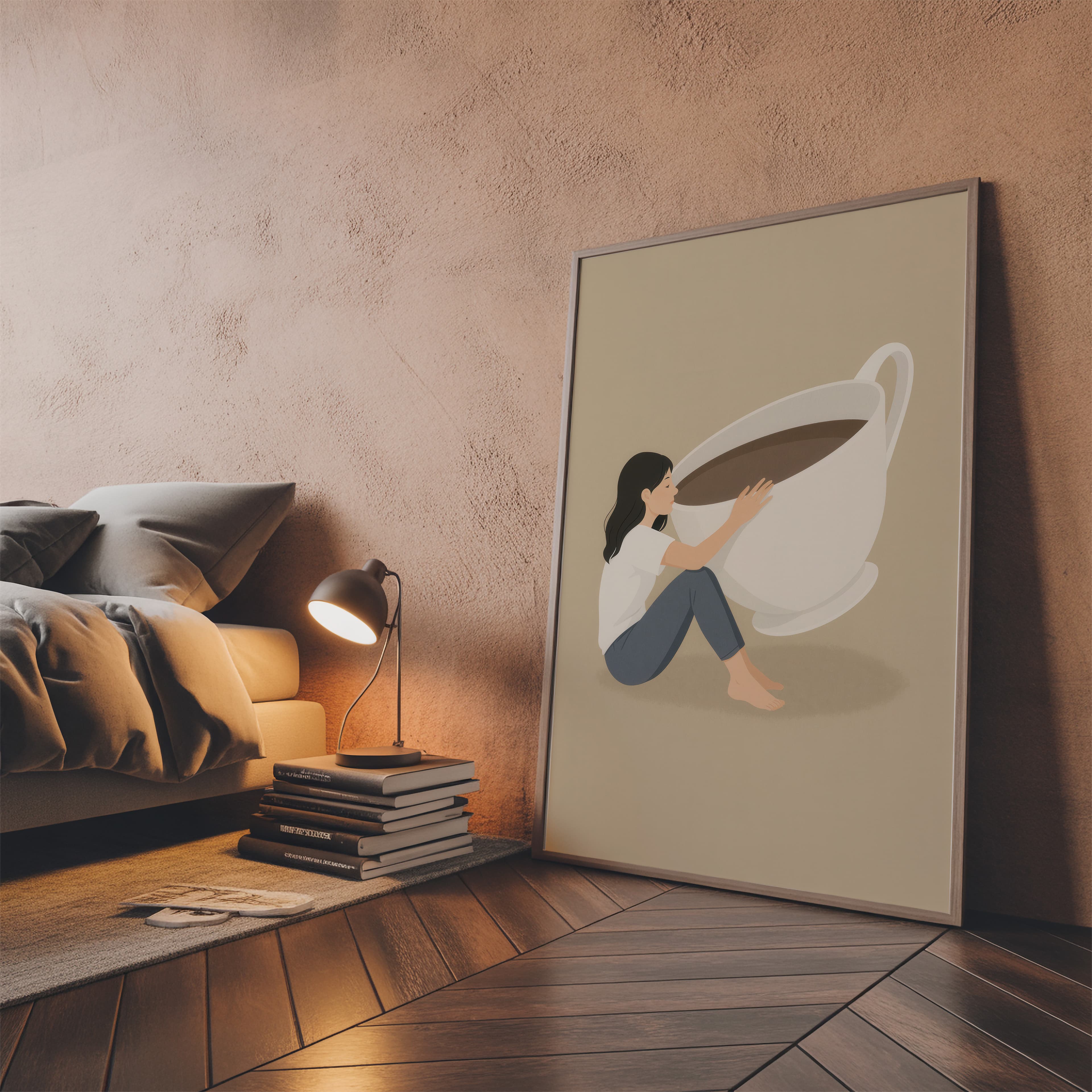 Coffee Cup Zen Print, Wabi Sabi Coffee Art, Minimalist Kitchen Decor