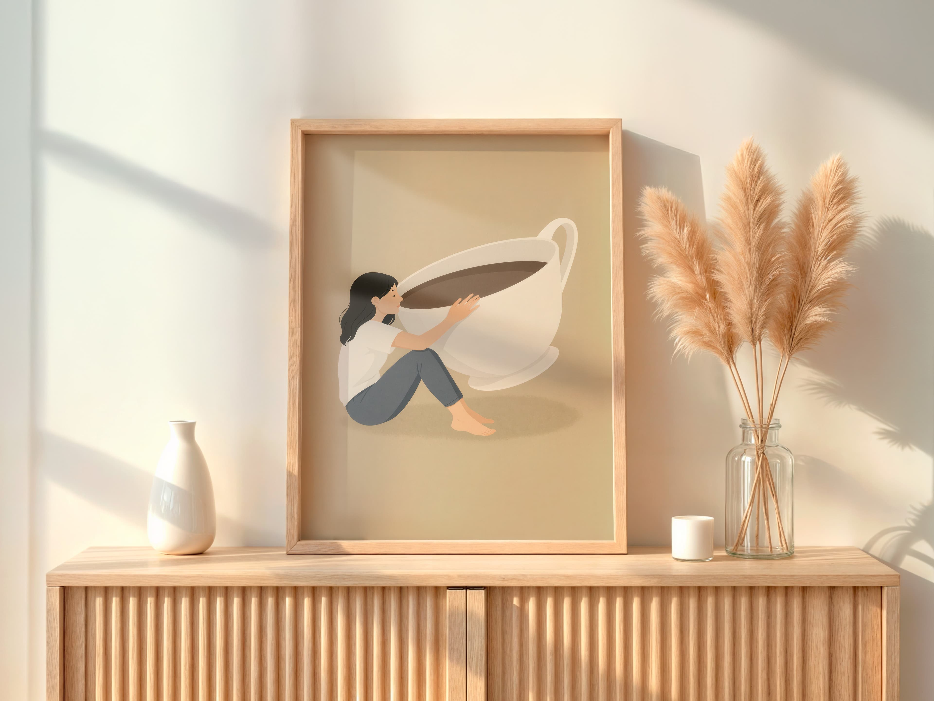 Coffee Cup Zen Print, Wabi Sabi Coffee Art, Minimalist Kitchen Decor