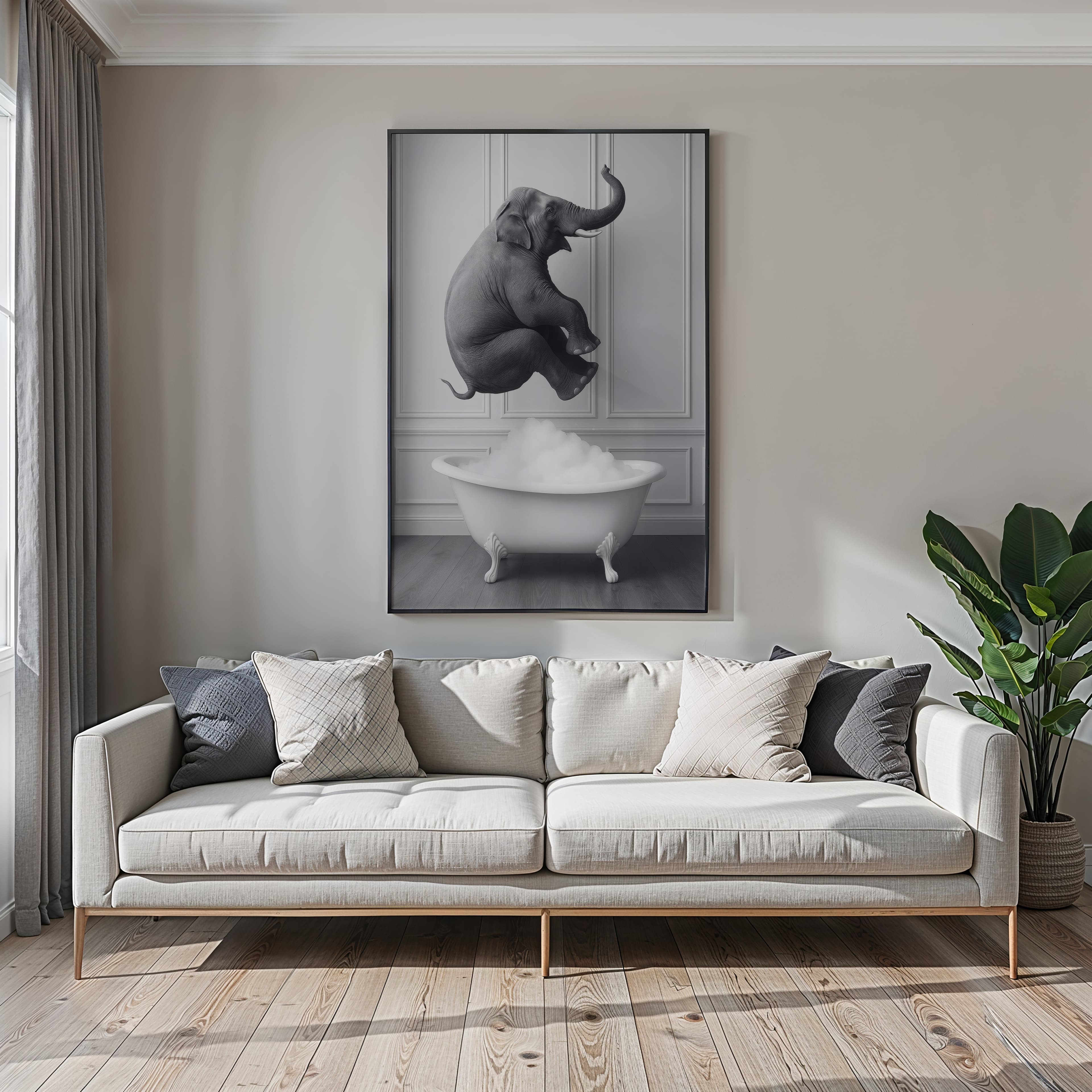 Elephant in Bathtub Print, Funny Bathroom Wall Art, Whimsical Powder Room Poster