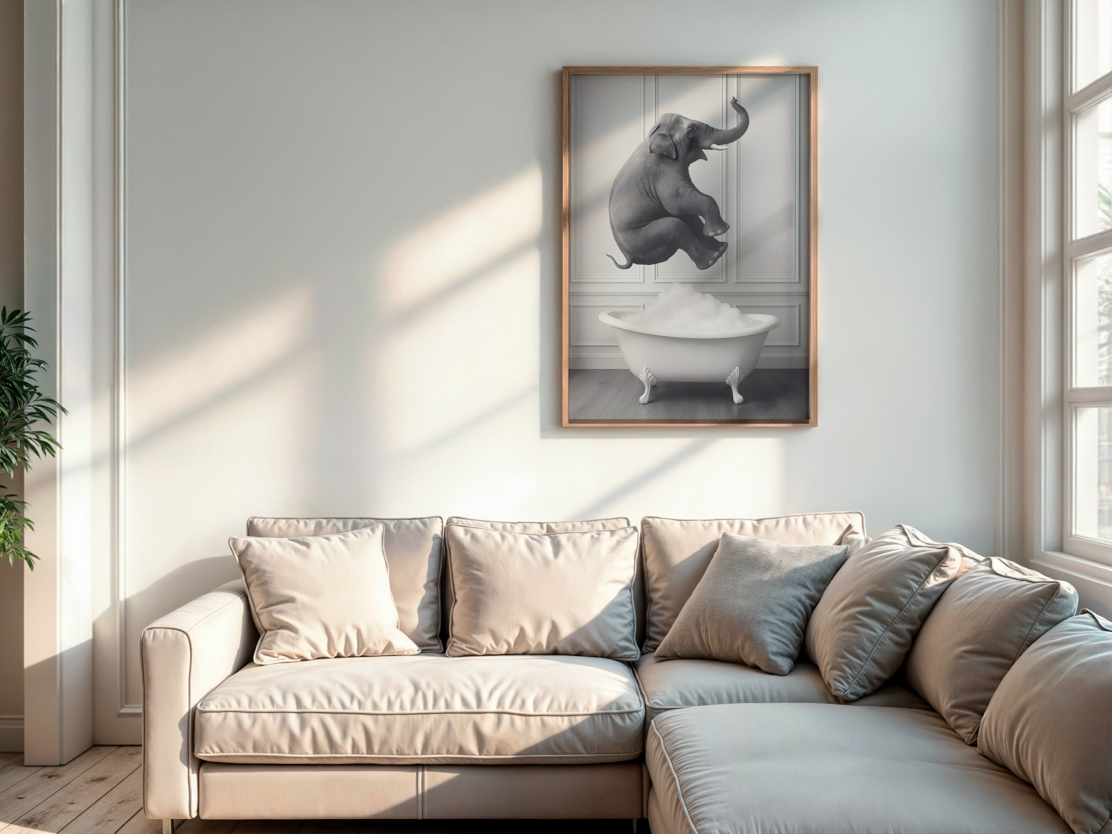 Elephant in Bathtub Print, Funny Bathroom Wall Art, Whimsical Powder Room Poster