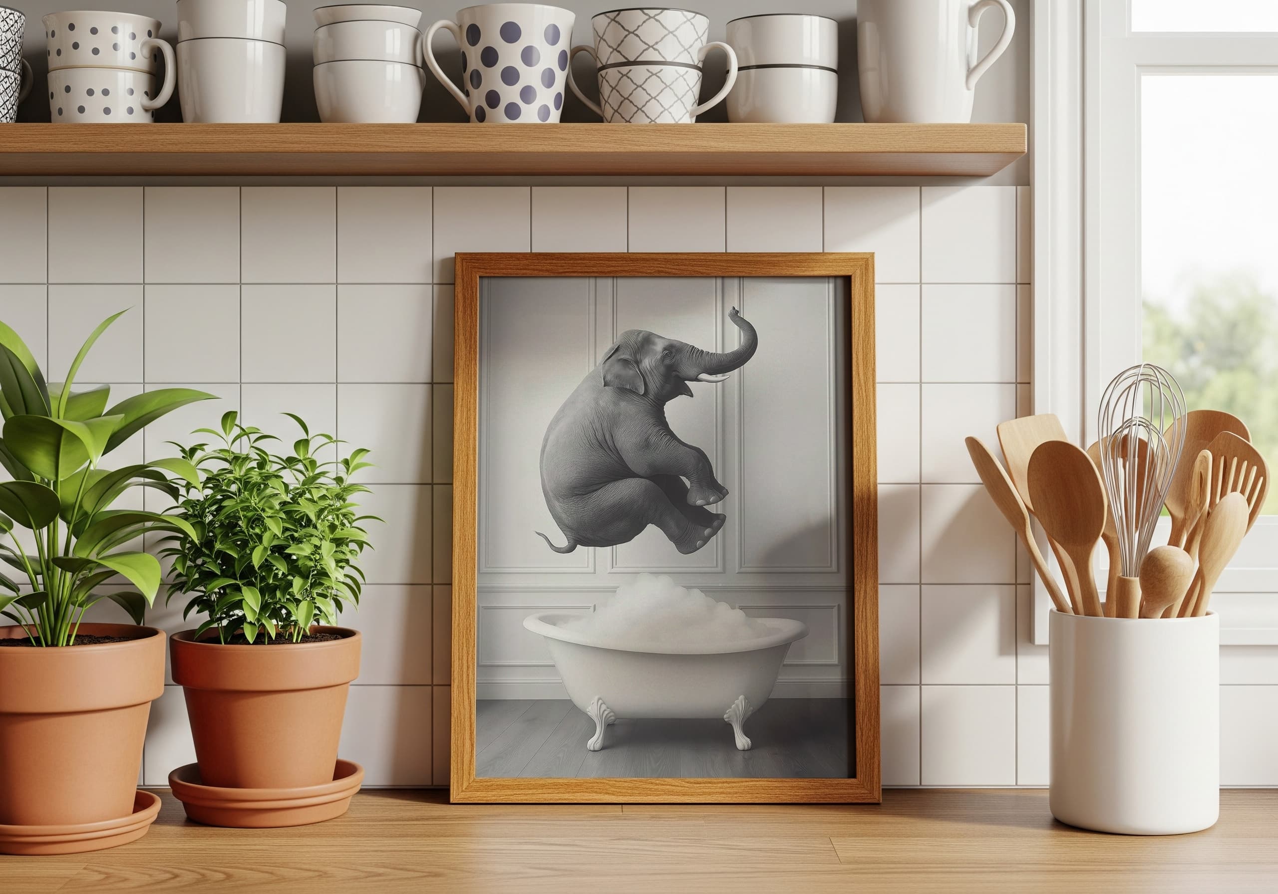 Elephant in Bathtub Print, Funny Bathroom Wall Art, Whimsical Powder Room Poster